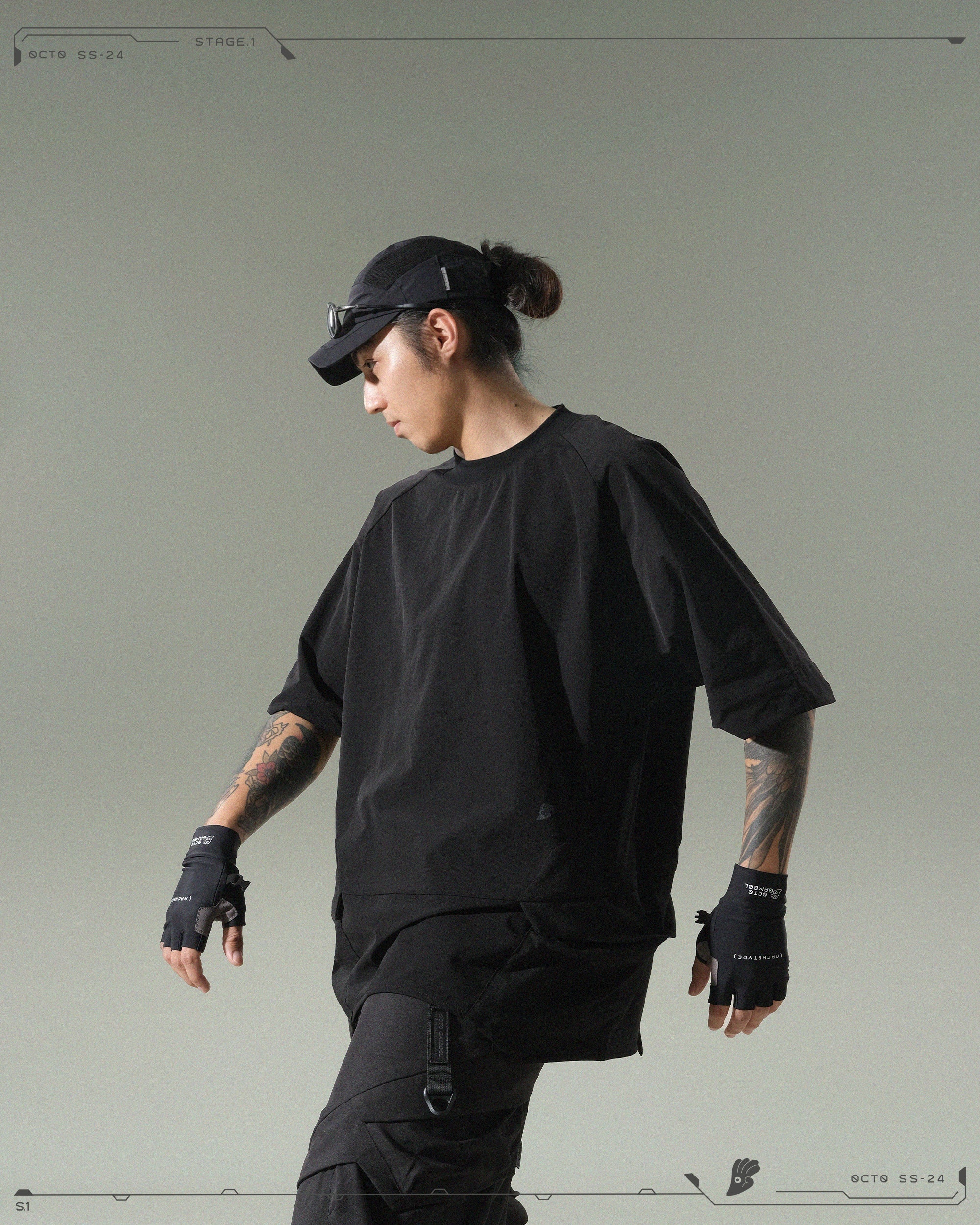 S24  / 03 —  T-01  Irregular Polygon Visor T-shirt  (Black)