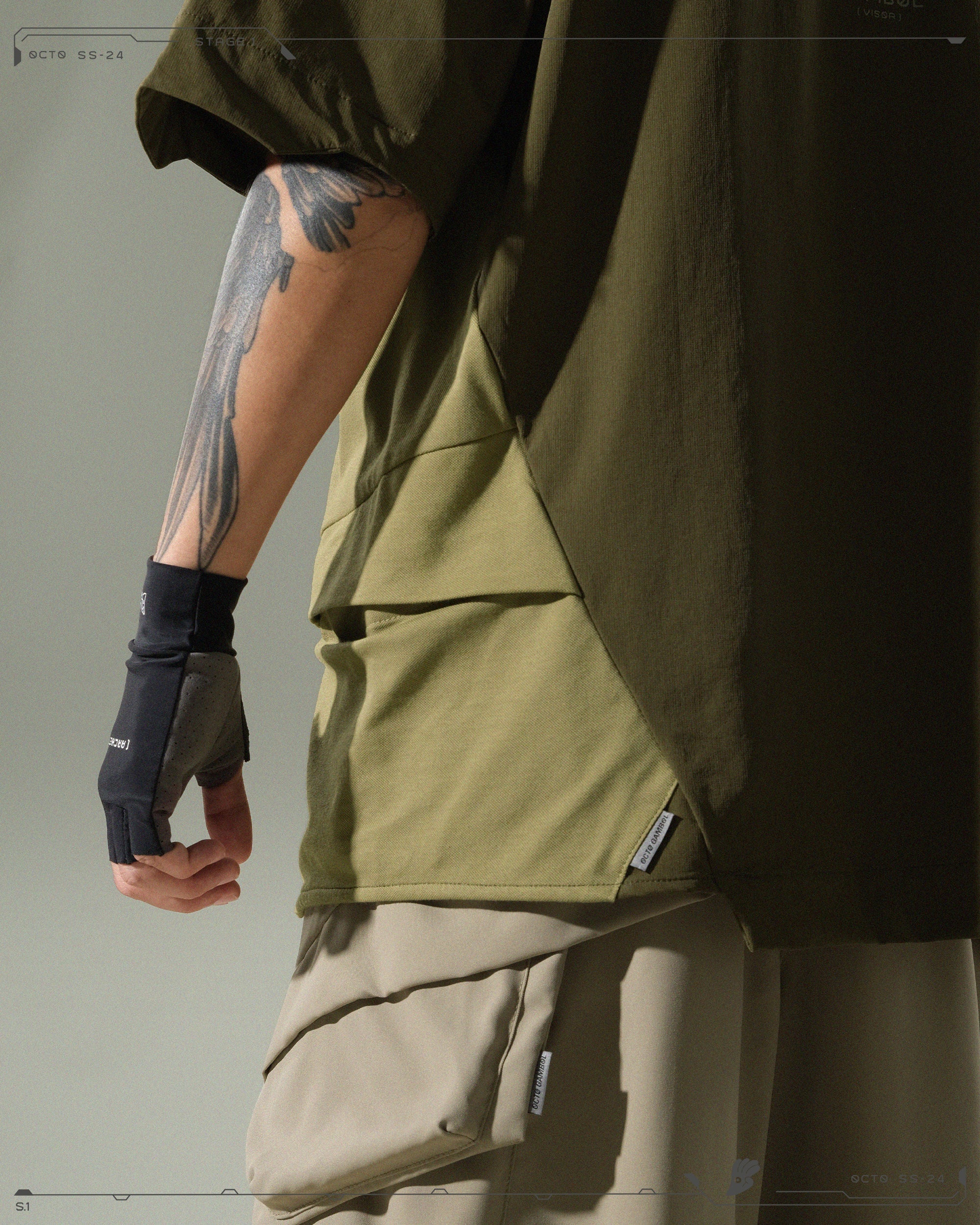 S24  / 03 —  T-01  Irregular Polygon Visor T-shirt  (Golden Brown)
