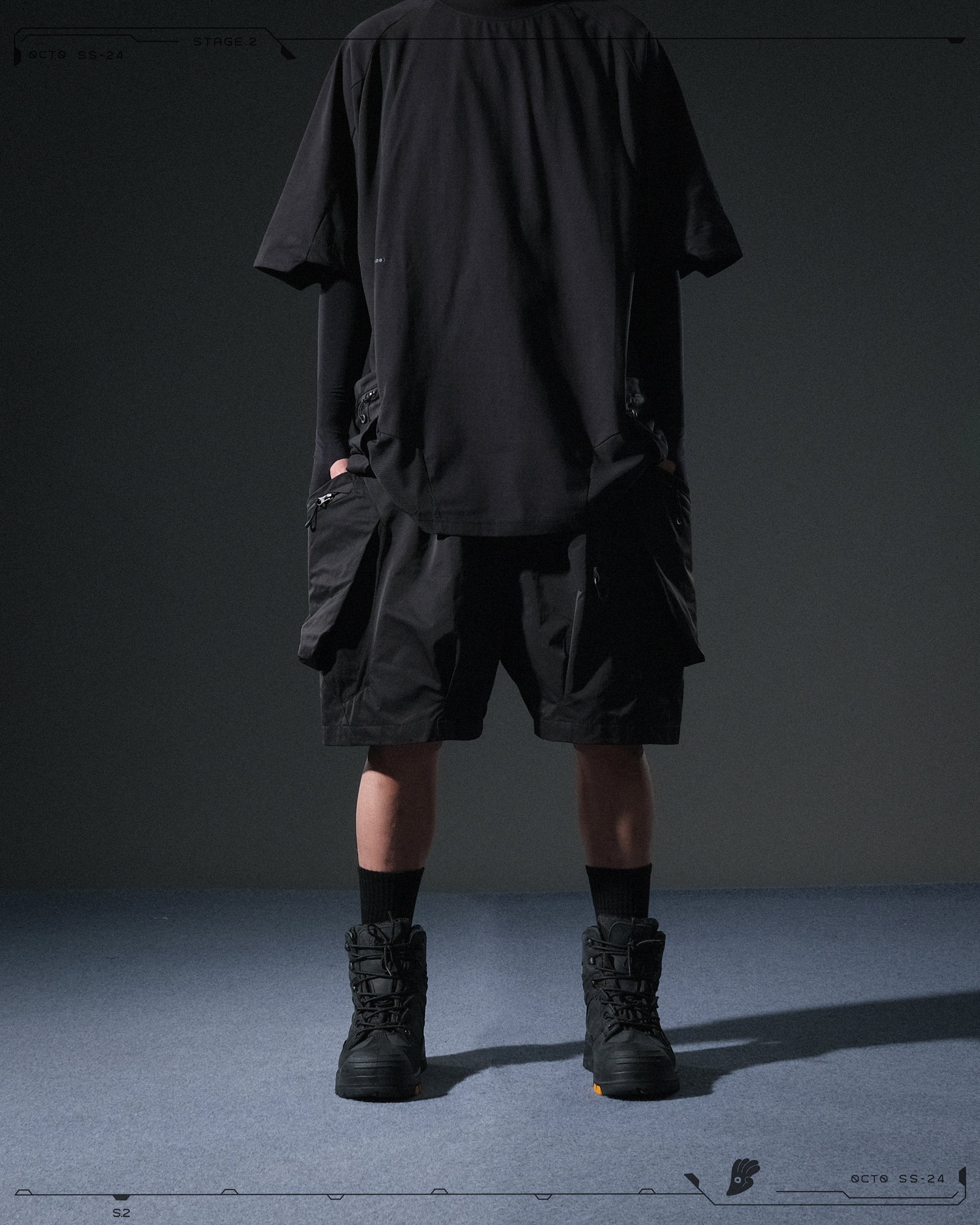 S24 / 07 — S-02  Hollow Tornado Shorts  (Black)