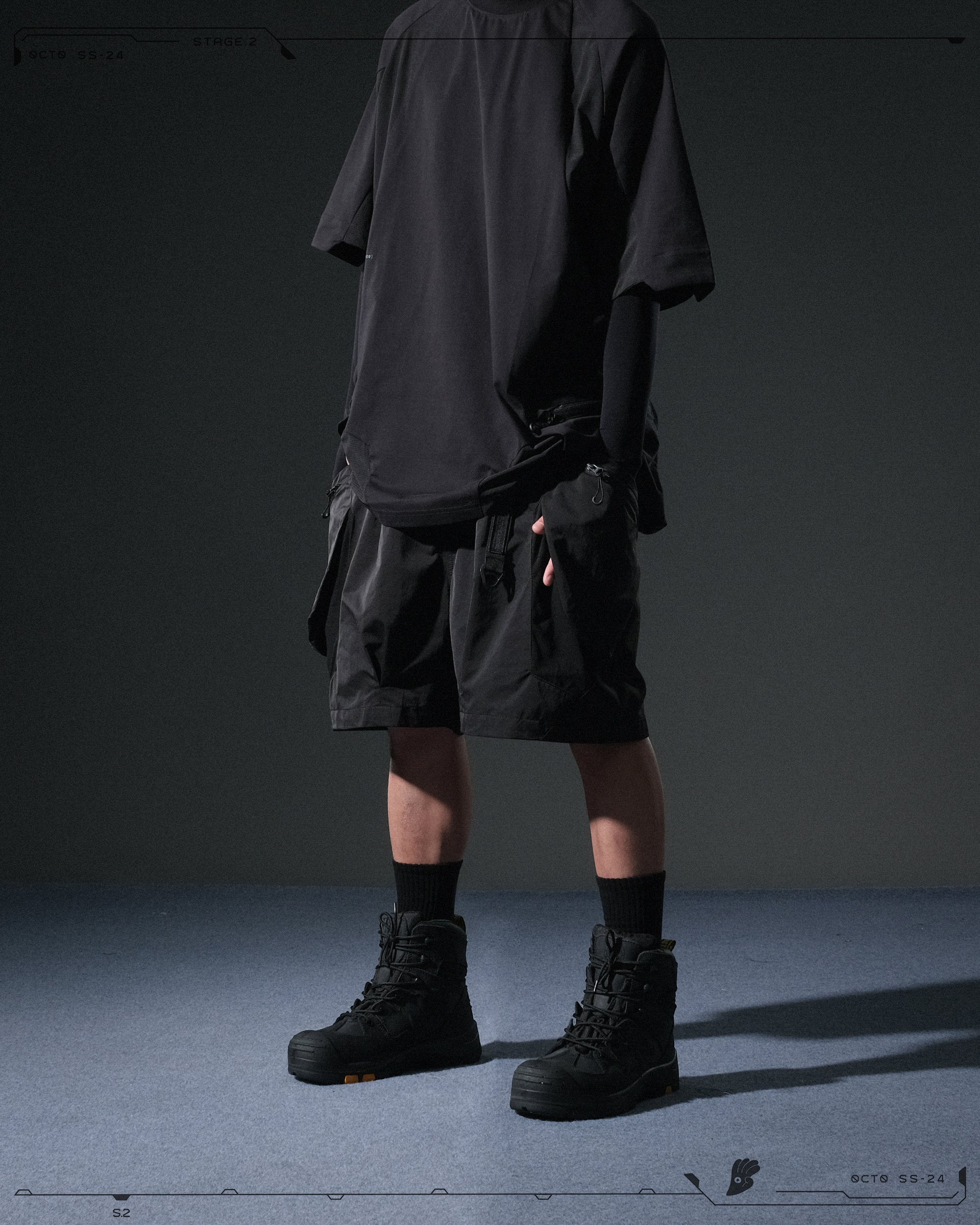 S24 / 07 — S-02  Hollow Tornado Shorts  (Black)