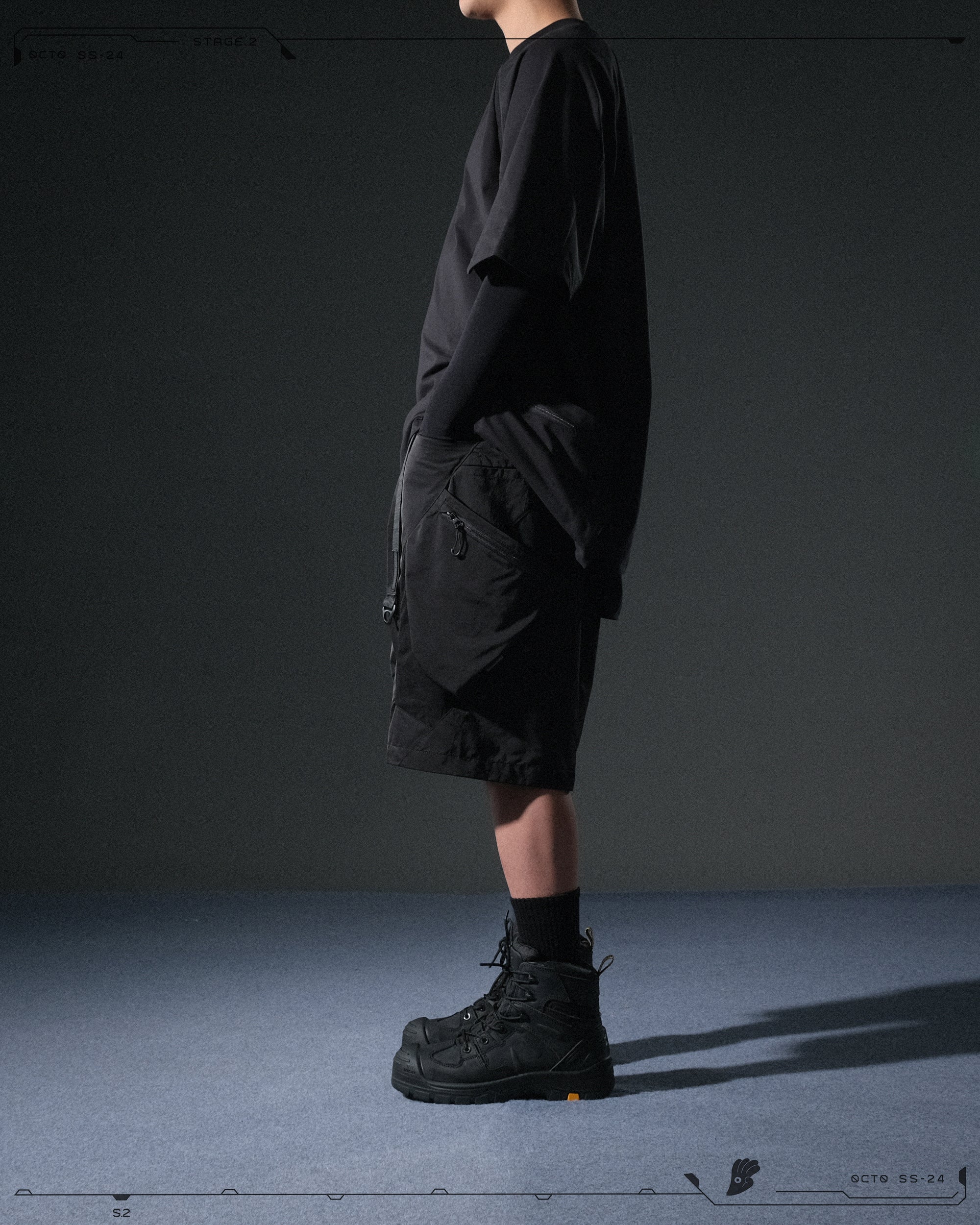 S24 / 07 — S-02  Hollow Tornado Shorts  (Black)