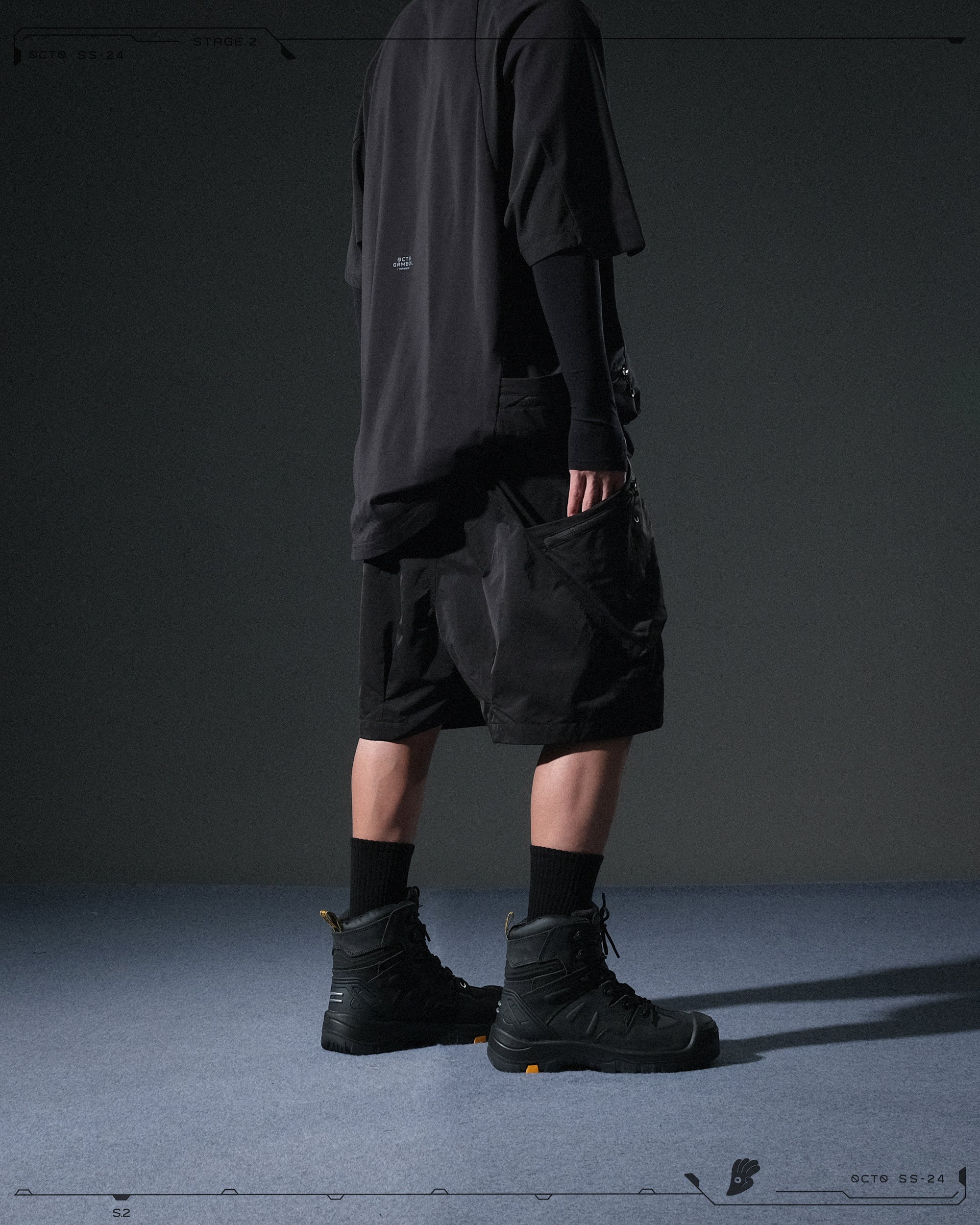 S24 / 07 — S-02  Hollow Tornado Shorts  (Black)