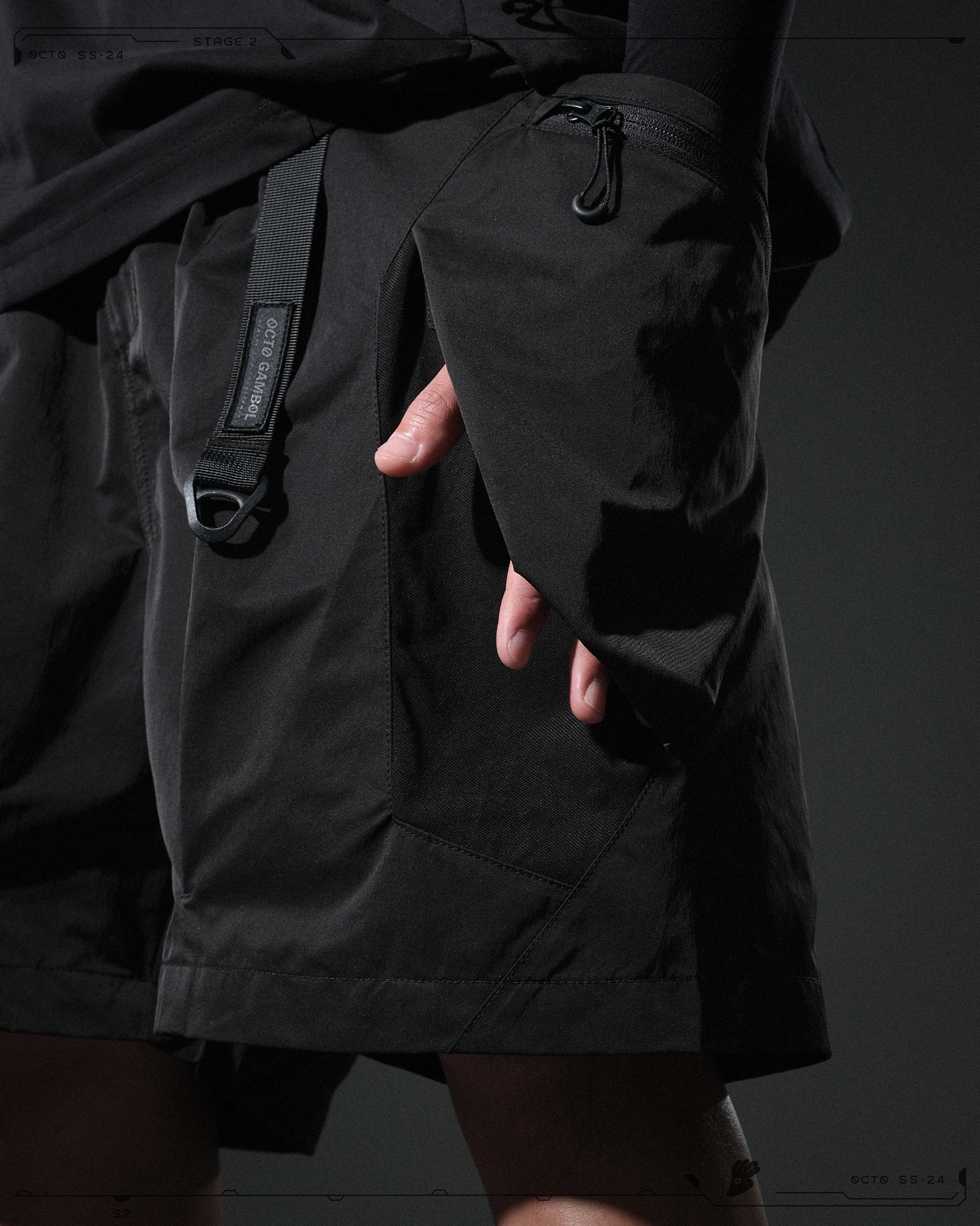 S24 / 07 — S-02  Hollow Tornado Shorts  (Black)