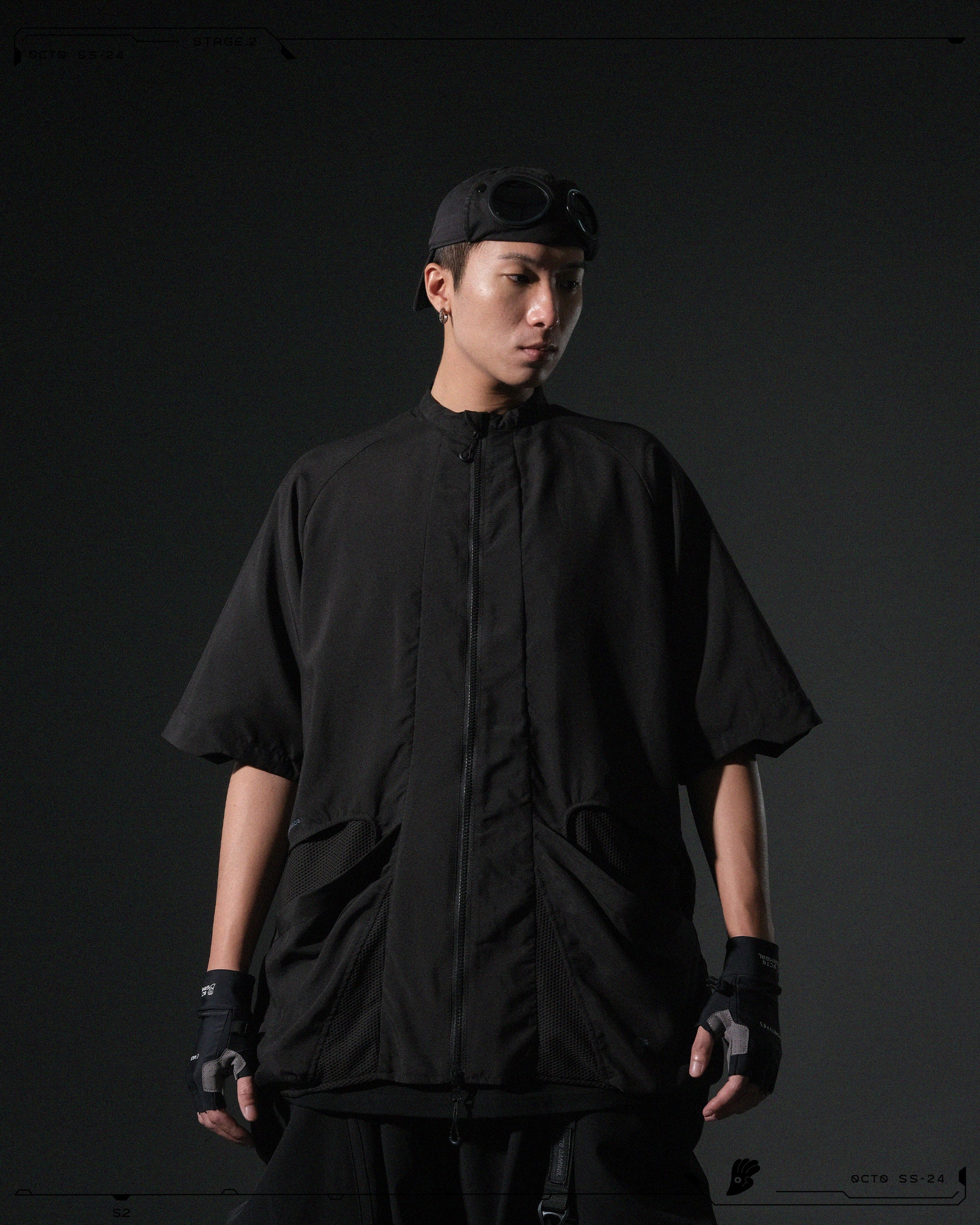 S24  / 09 —  ST-02  Stand Collar Tornado Zip Shirt  (Black)
