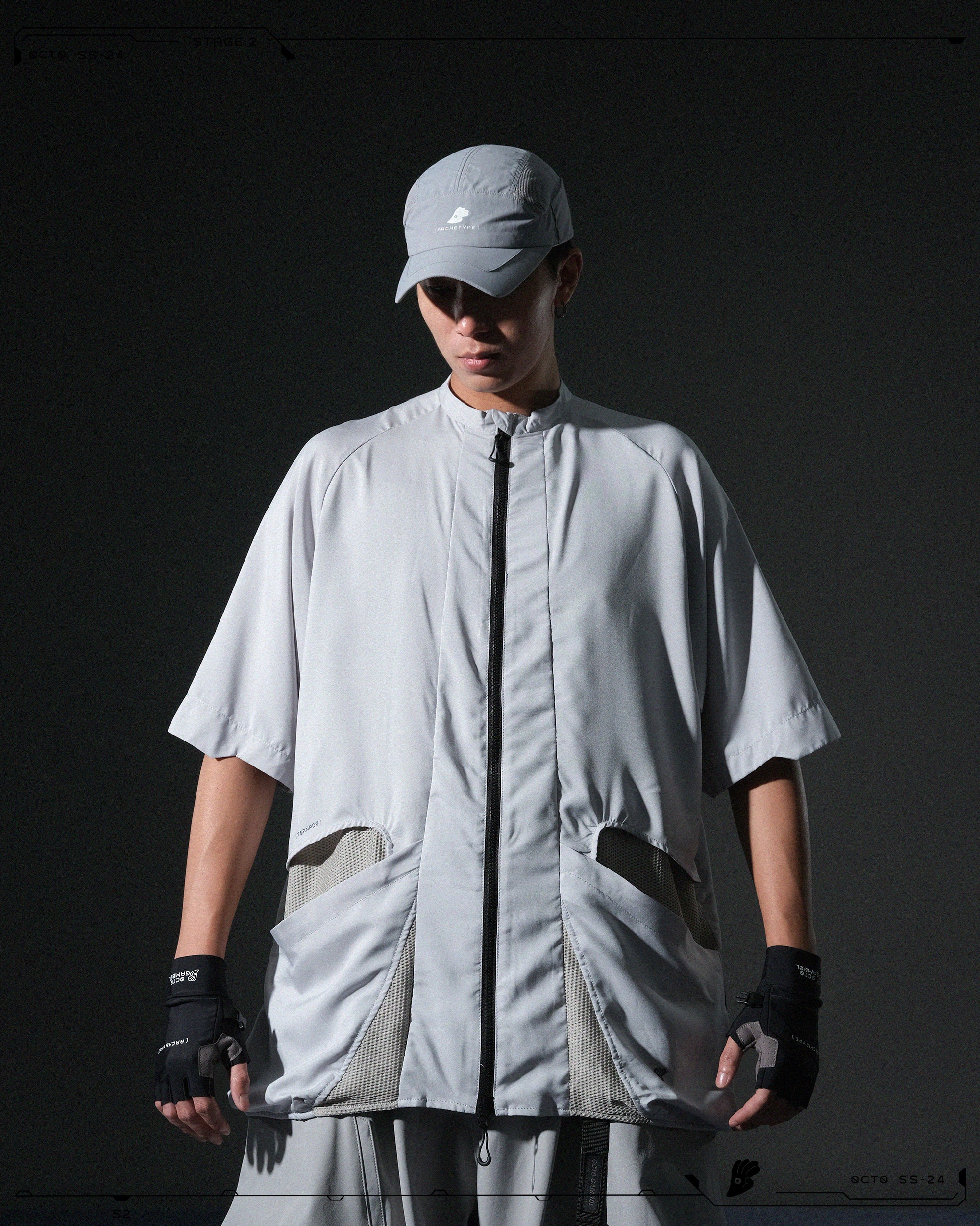 S24  / 09 —  ST-02  Stand Collar Tornado Zip Shirt  (Slate Grey)