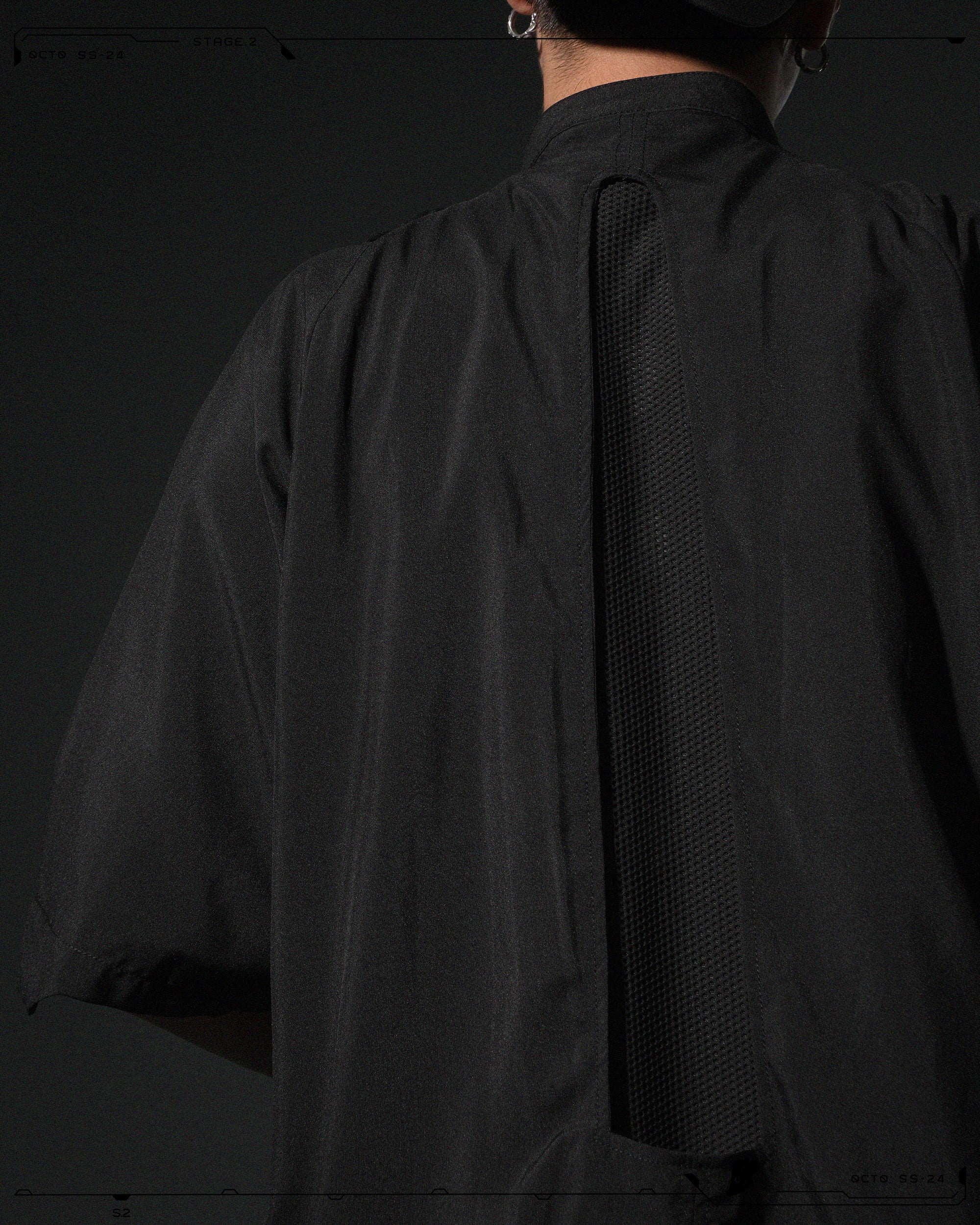 S24  / 09 —  ST-02  Stand Collar Tornado Zip Shirt  (Black)