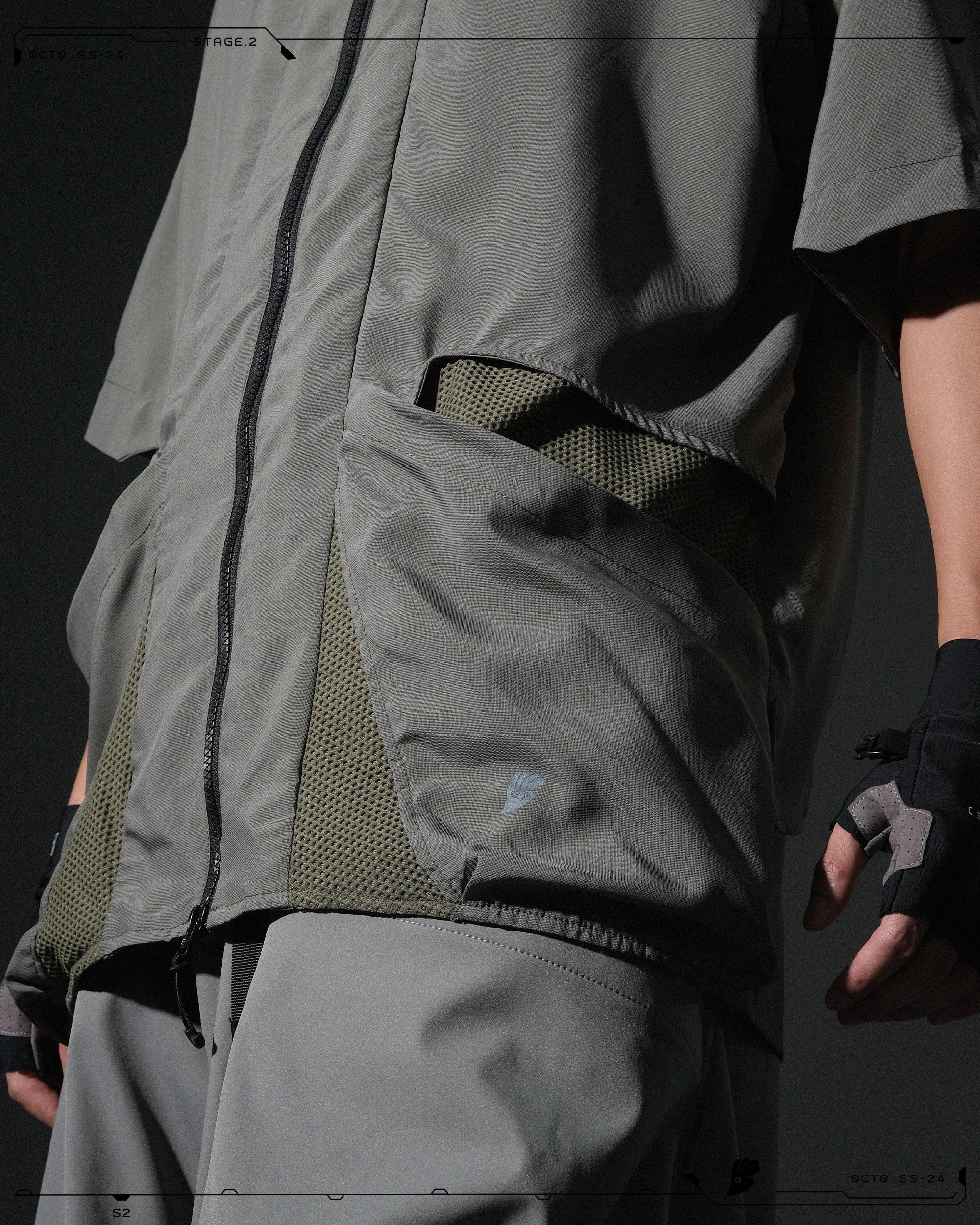 S24  / 09 —  ST-02  Stand Collar Tornado Zip Shirt  (Sage Green)