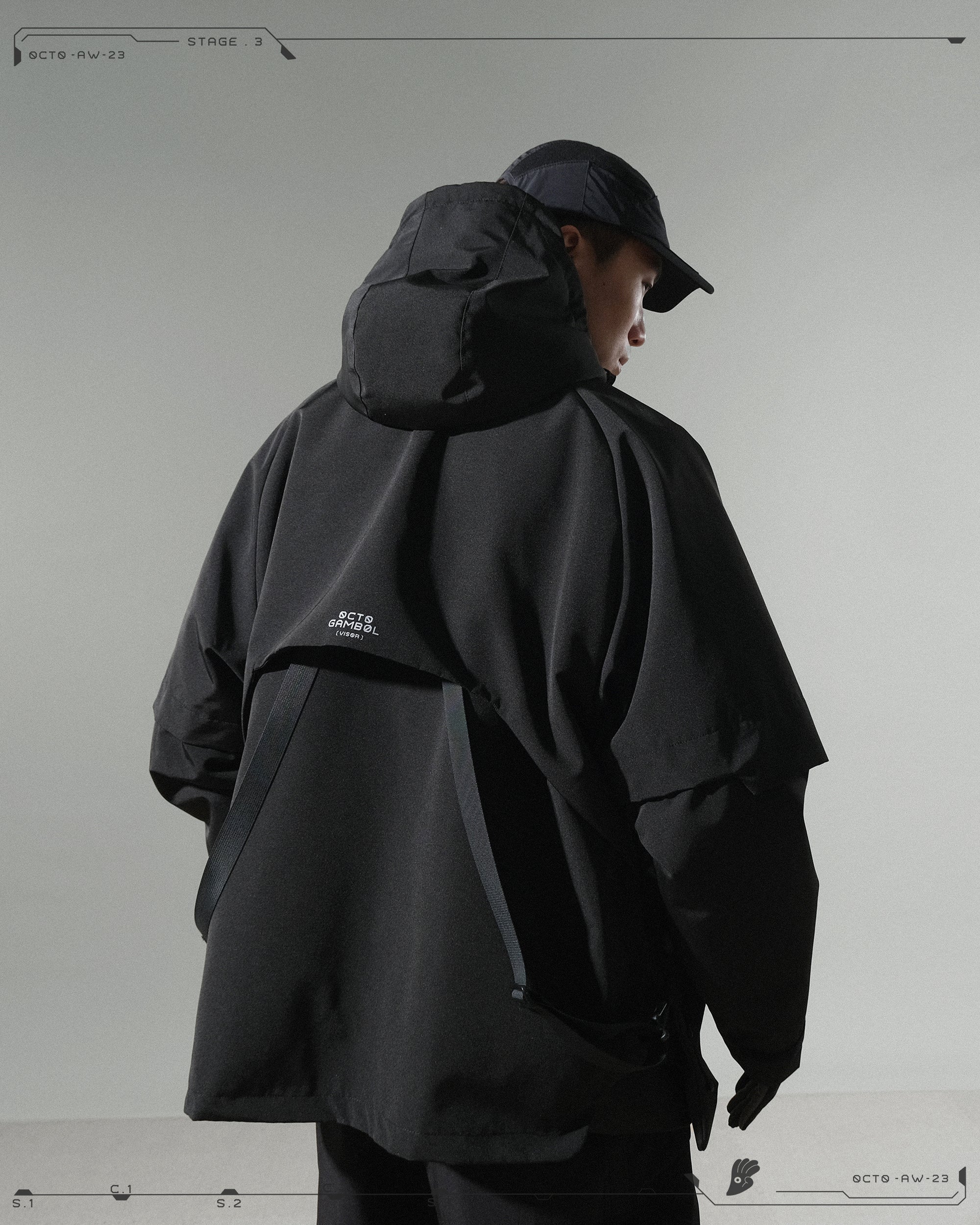 AW23 / 08 —J23-028  Radial Visor Windbreaker (Black)