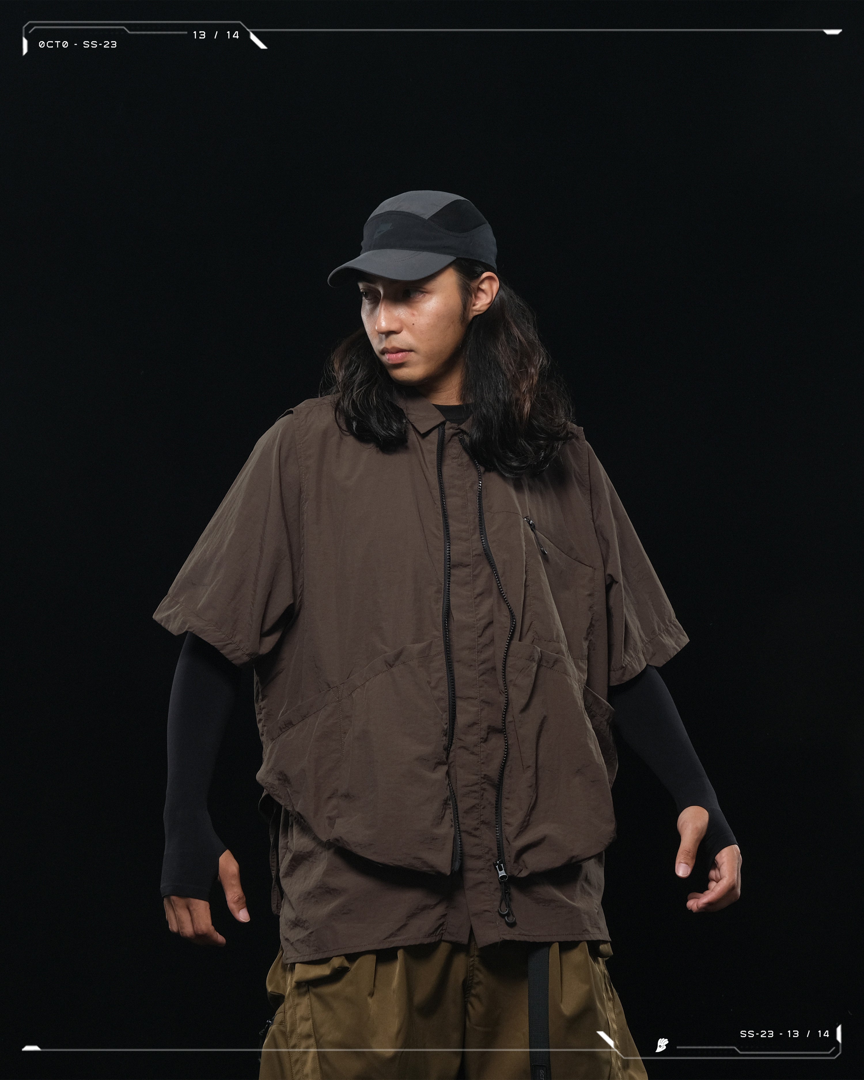 SS23 / 13 — T23-072 All-in-one Vest Shirt (Brown)