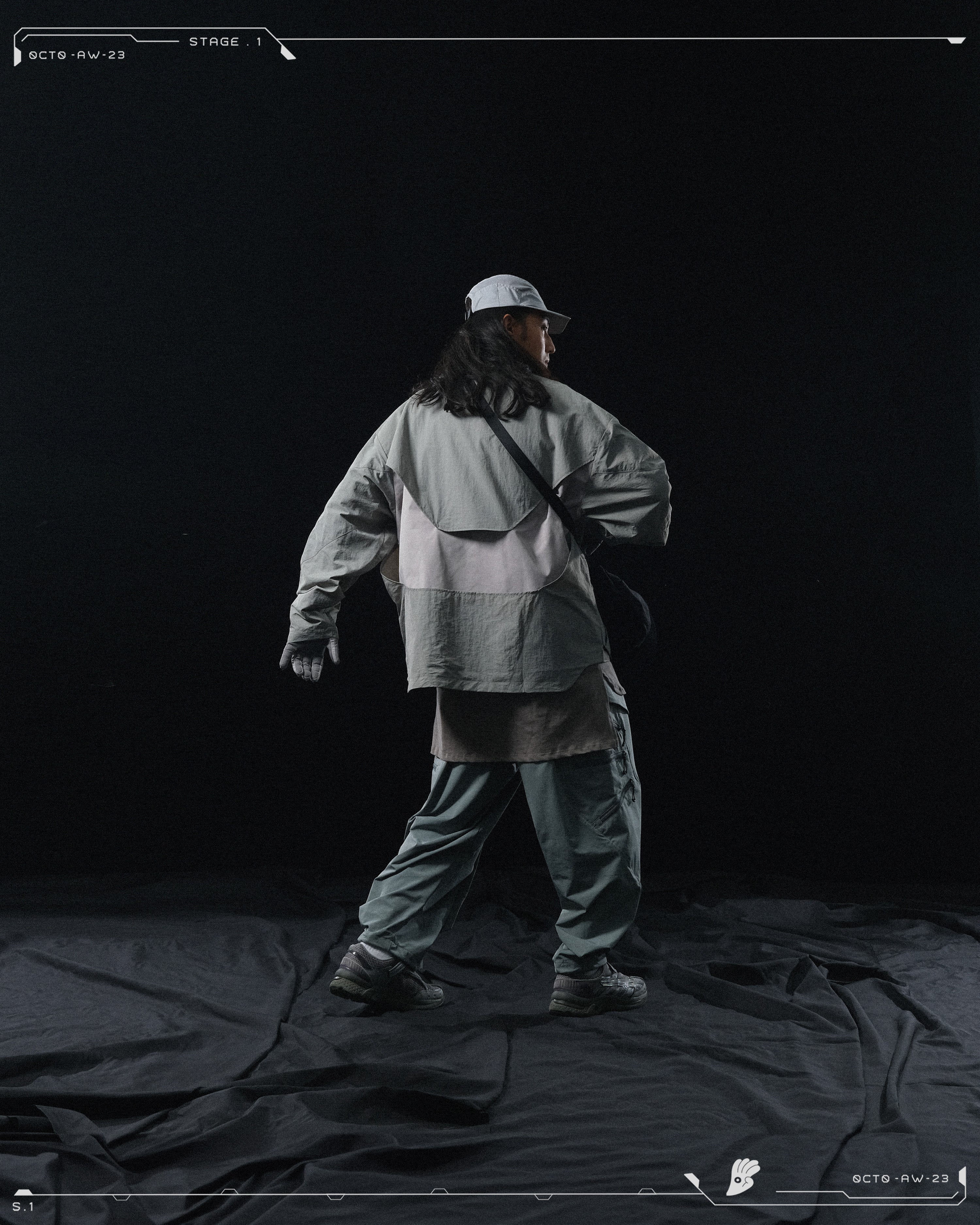 AW23 / 02 —  P23-130 Trapezoidal V-Shape Visor Arc Wide Pants  (Slate Grey)
