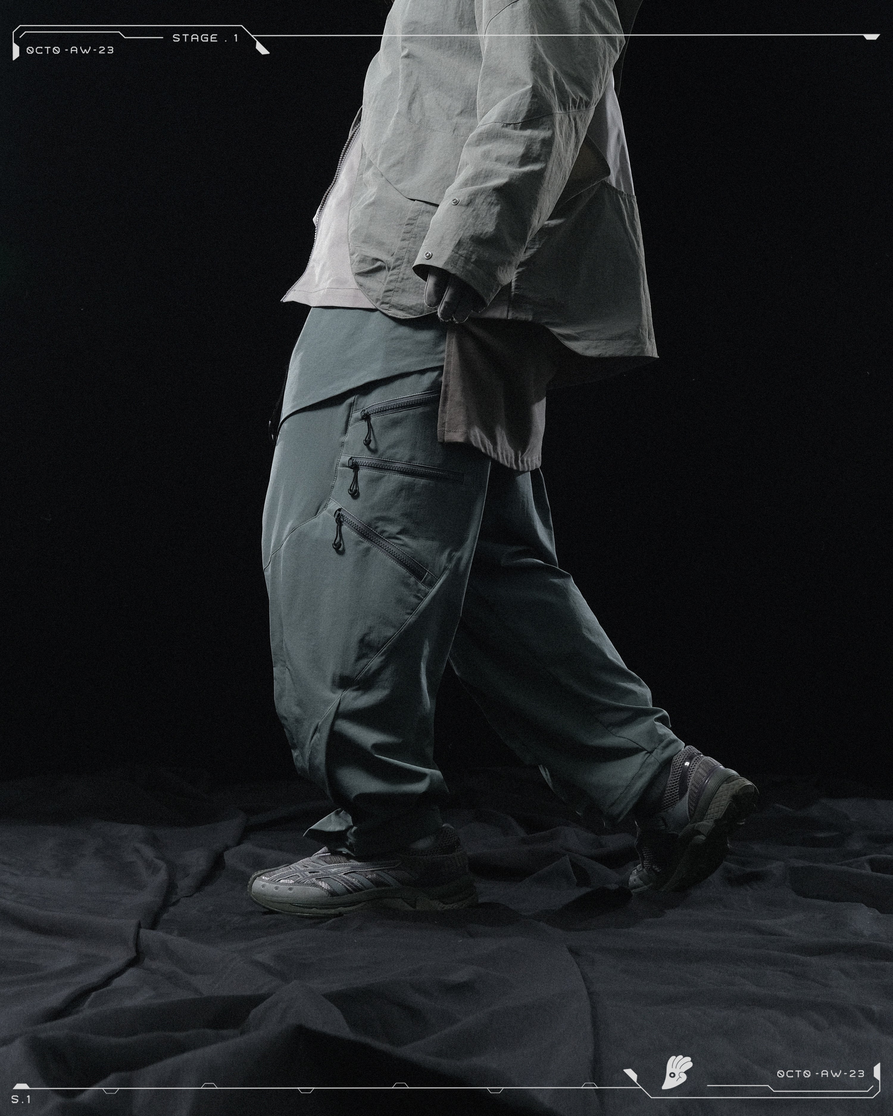 AW23 / 02 —  P23-130 Trapezoidal V-Shape Visor Arc Wide Pants  (Slate Grey)