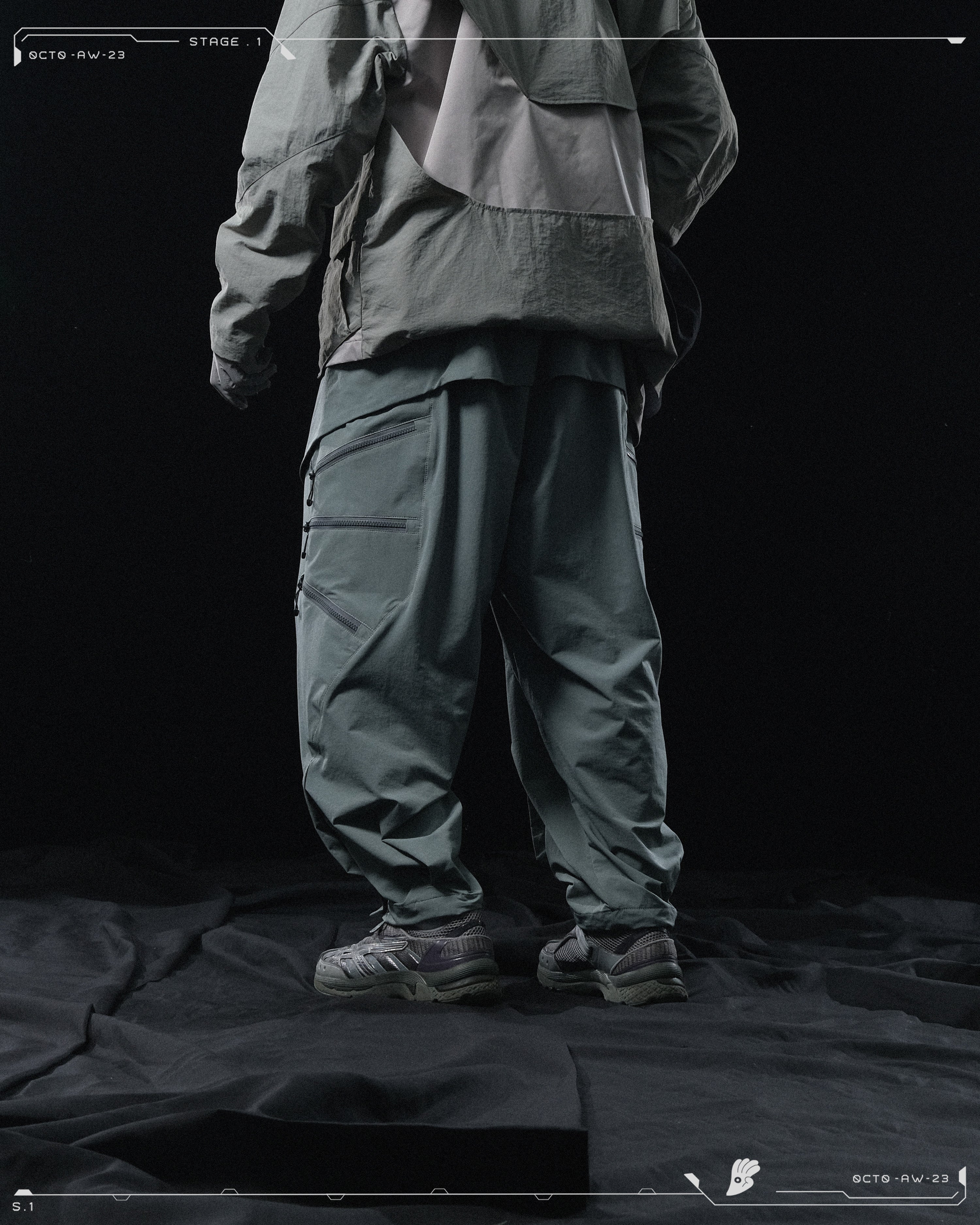 AW23 / 02 —  P23-130 Trapezoidal V-Shape Visor Arc Wide Pants  (Slate Grey)