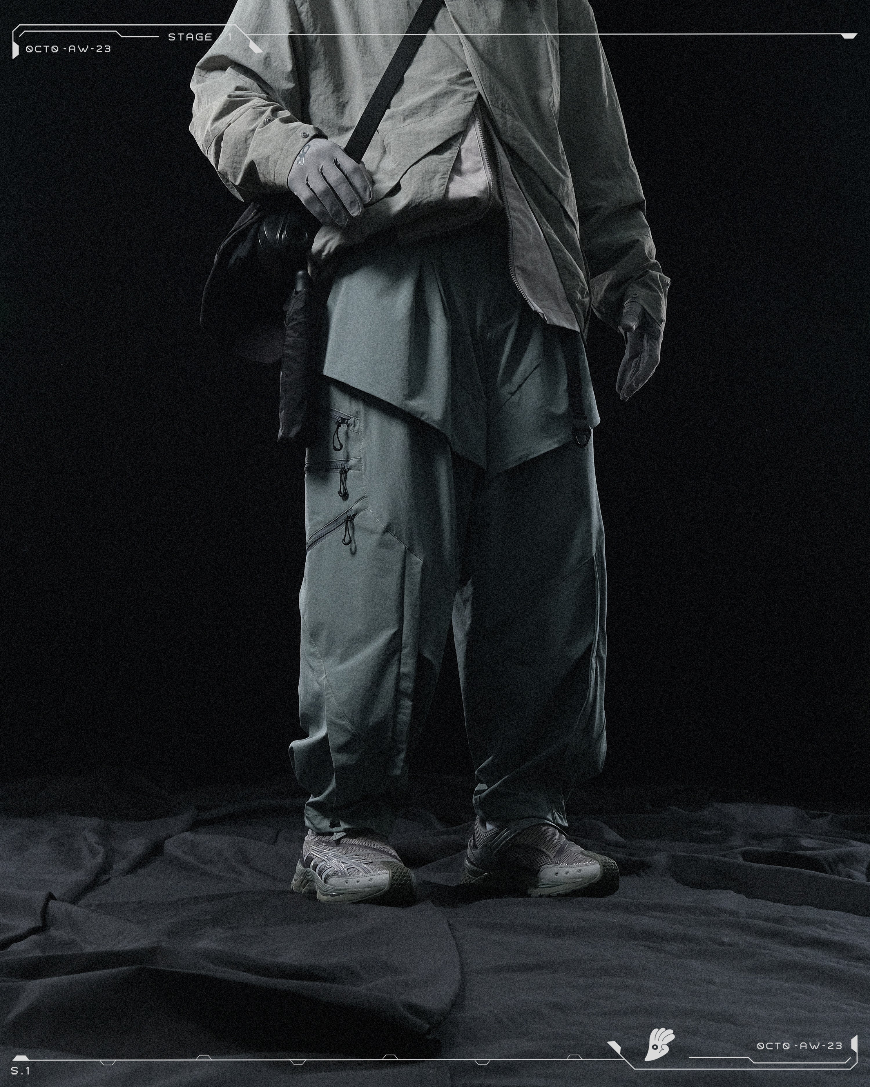 AW23 / 02 —  P23-130 Trapezoidal V-Shape Visor Arc Wide Pants  (Slate Grey)