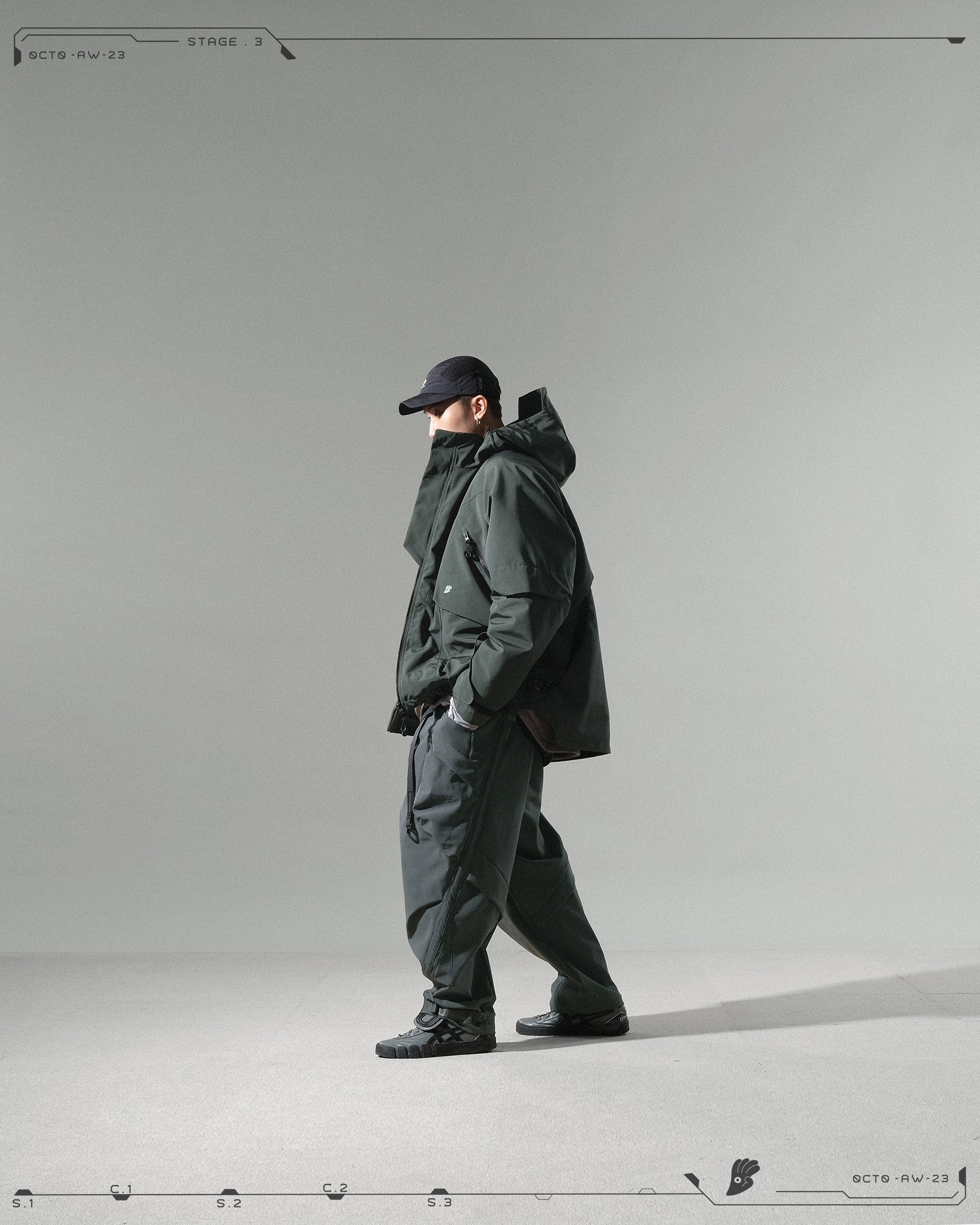 AW23 / 08 —J23-028  Radial Visor Windbreaker (Army Green)