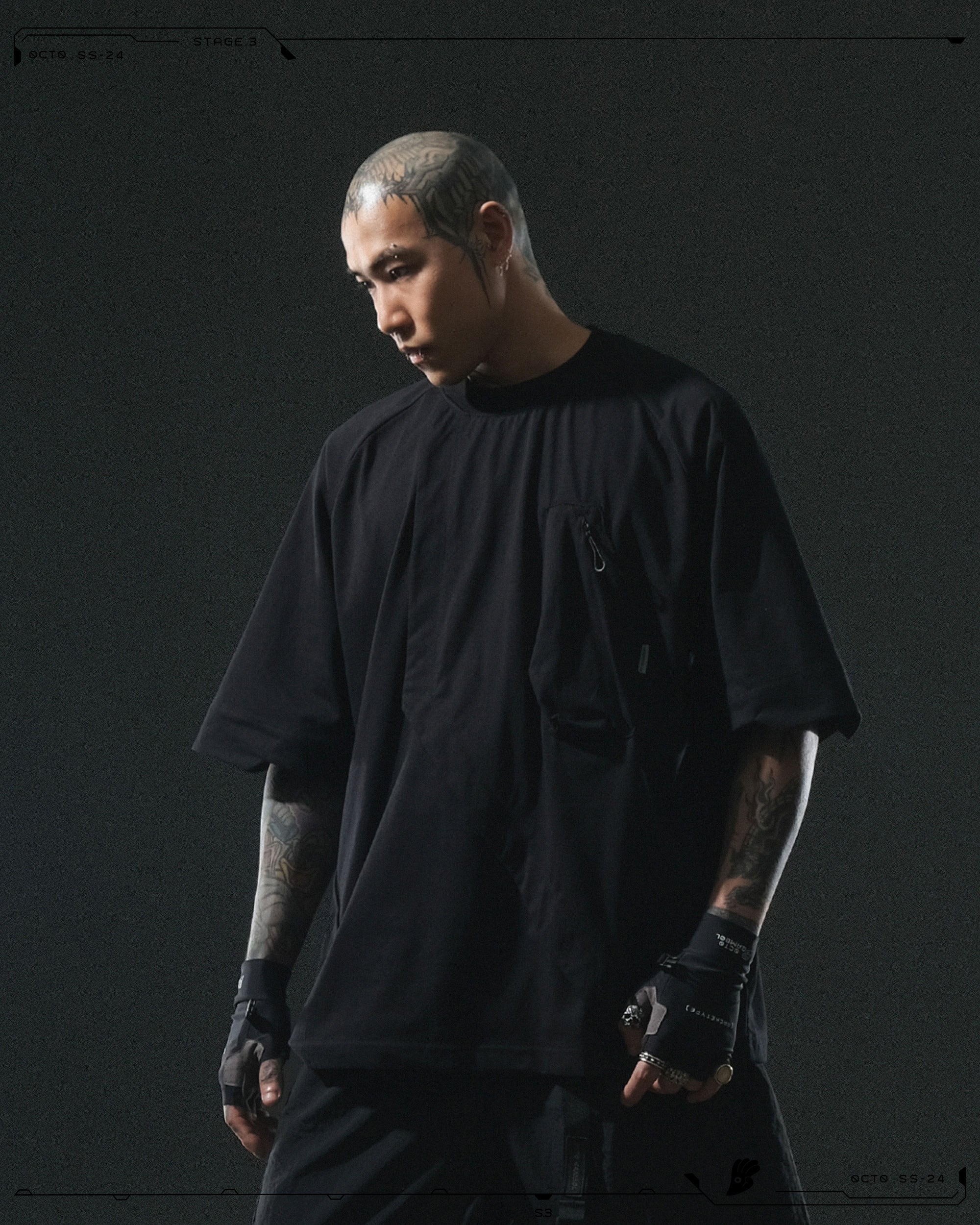 S24  / 12 —  T-04  Trapezoid Sukkiri T-shirt  (Black)