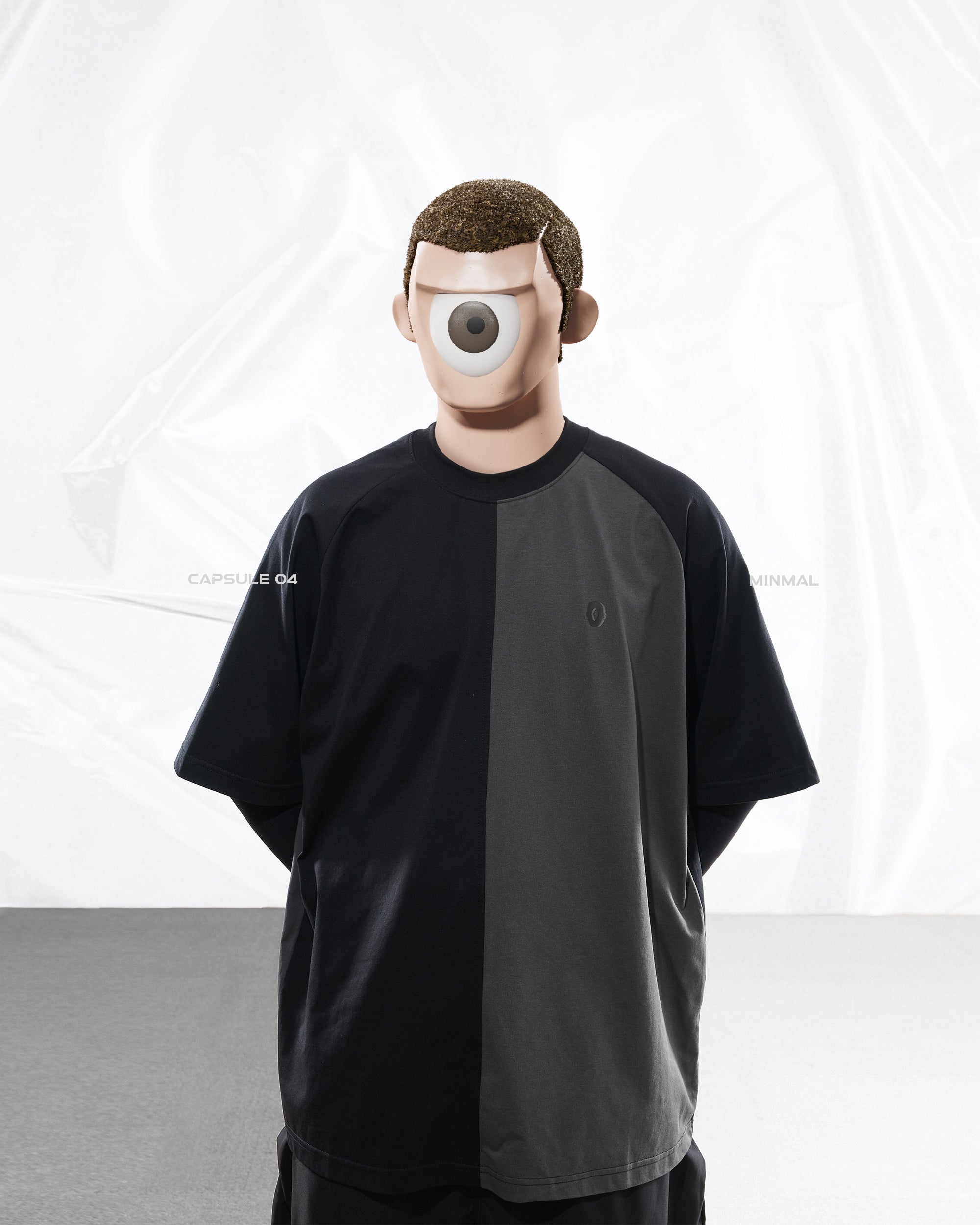 S24  / C-04-T   Dual Stitching Oversized T-shirt  (Black)