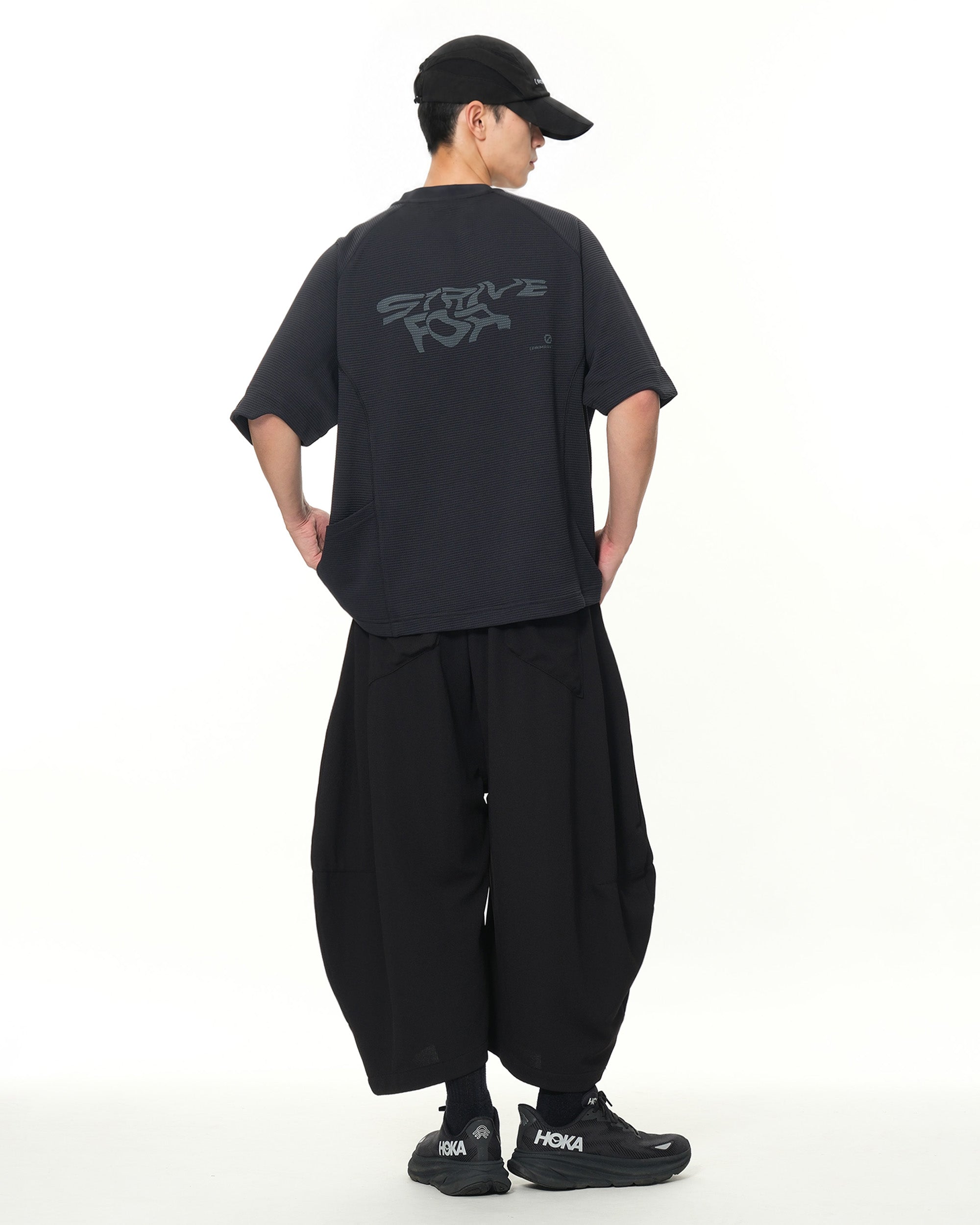 S26-PR-P2 / Light Grid Barrel Pants (Black)