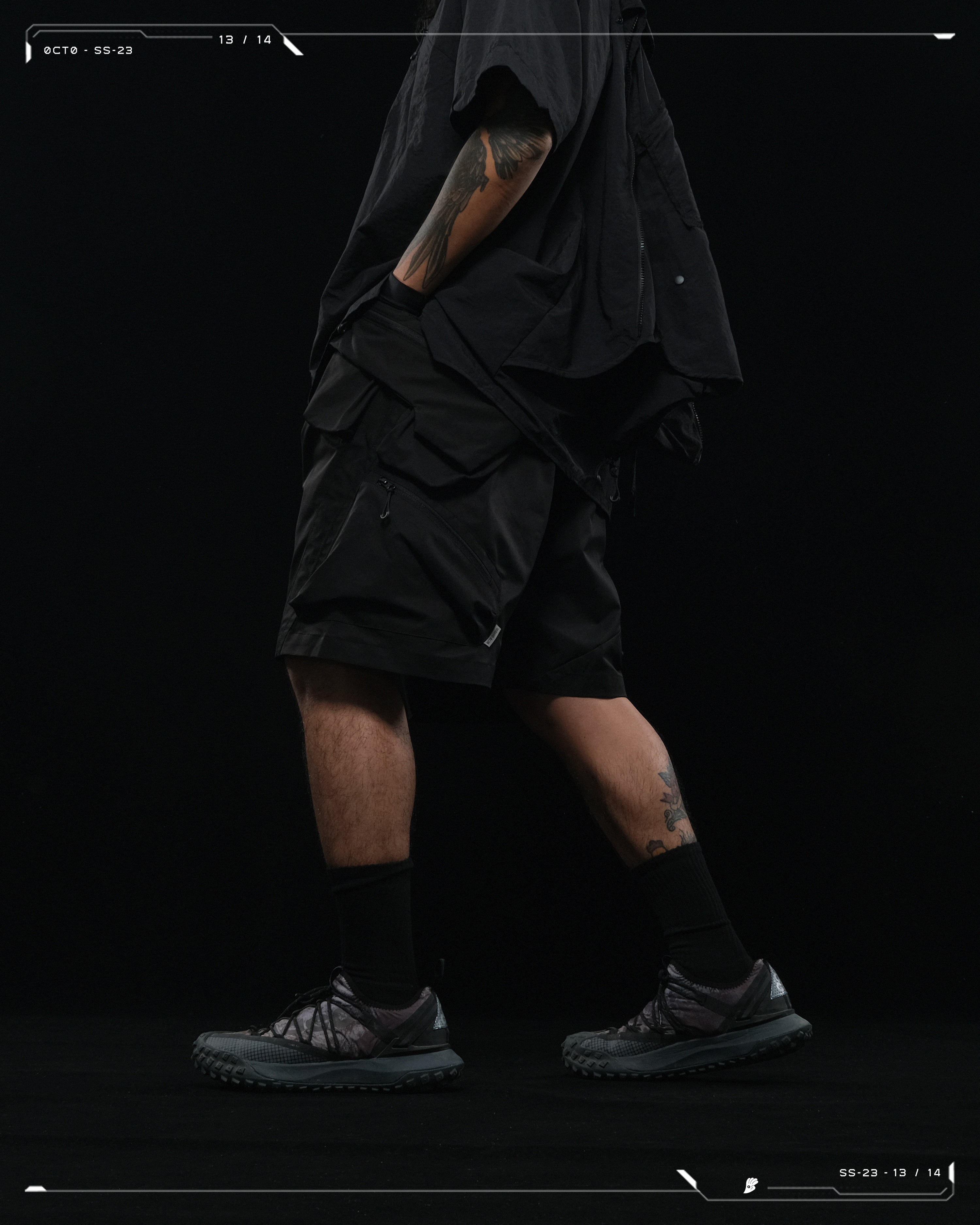 SS23 / 14 —  S23-070 Penetrate Pocket Shorts  (Black)