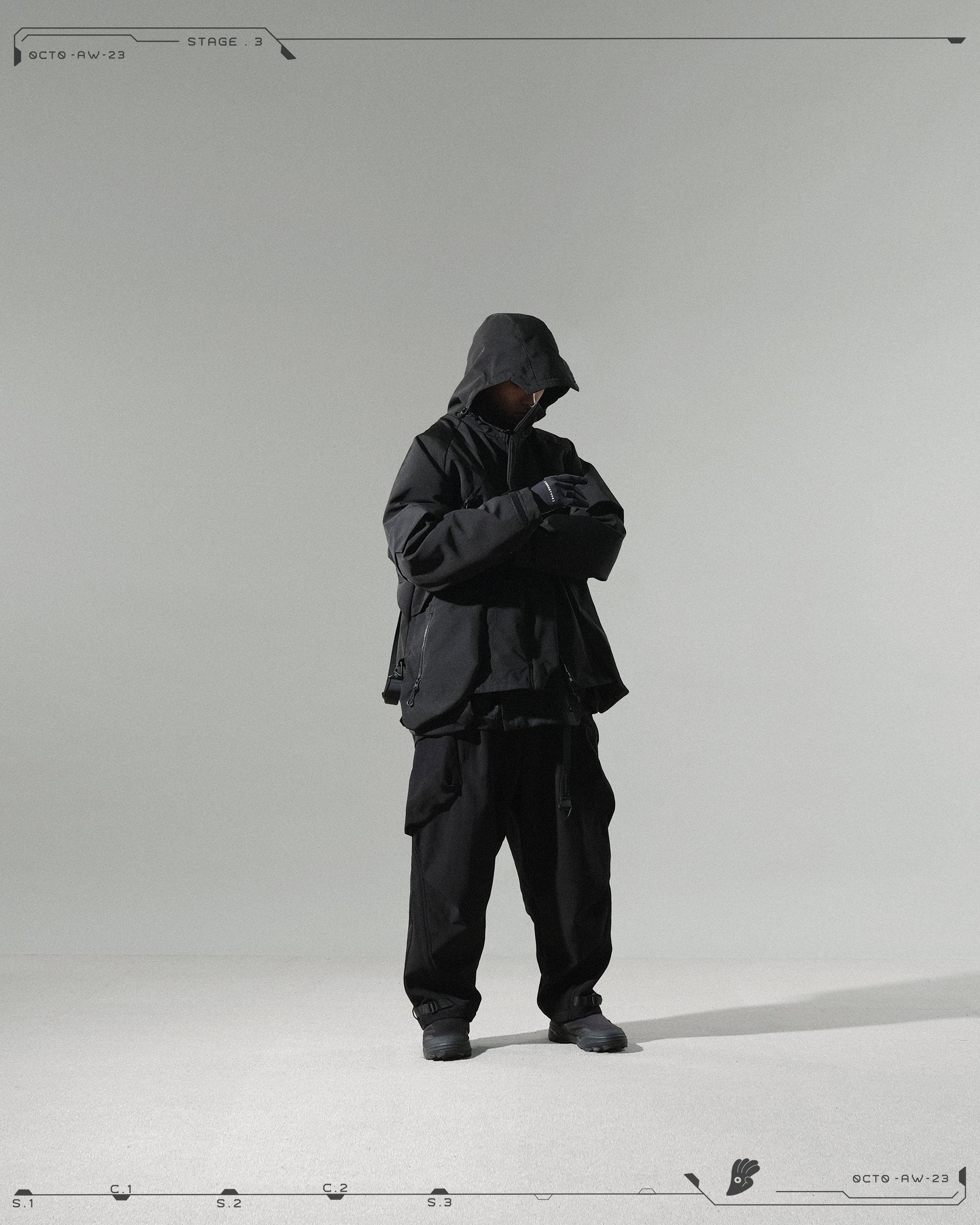 AW23 / 08 —J23-028  Radial Visor Windbreaker (Black)