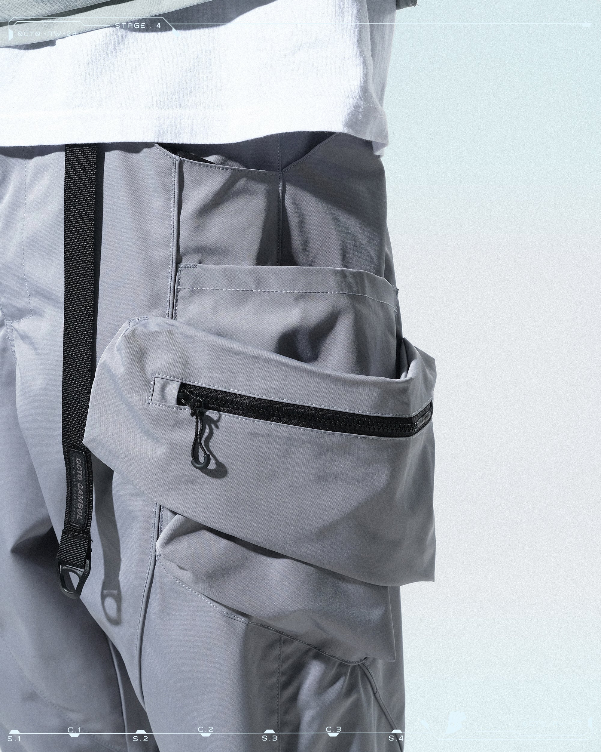 AW23 / 12 —  P23-134 Hollow Pocket Access Orb Pants  (Bright Grey)