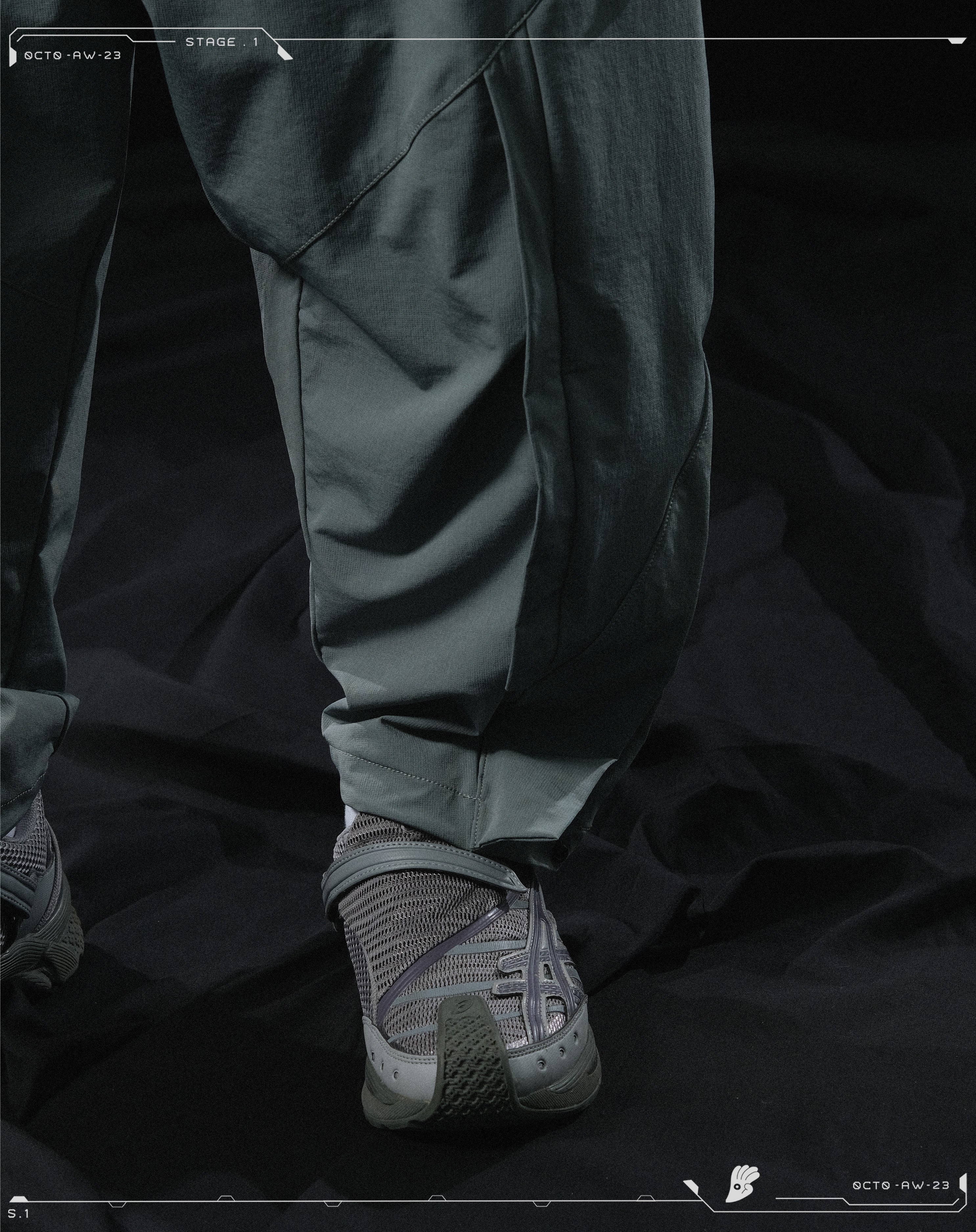 AW23 / 02 —  P23-130 Trapezoidal V-Shape Visor Arc Wide Pants  (Slate Grey)