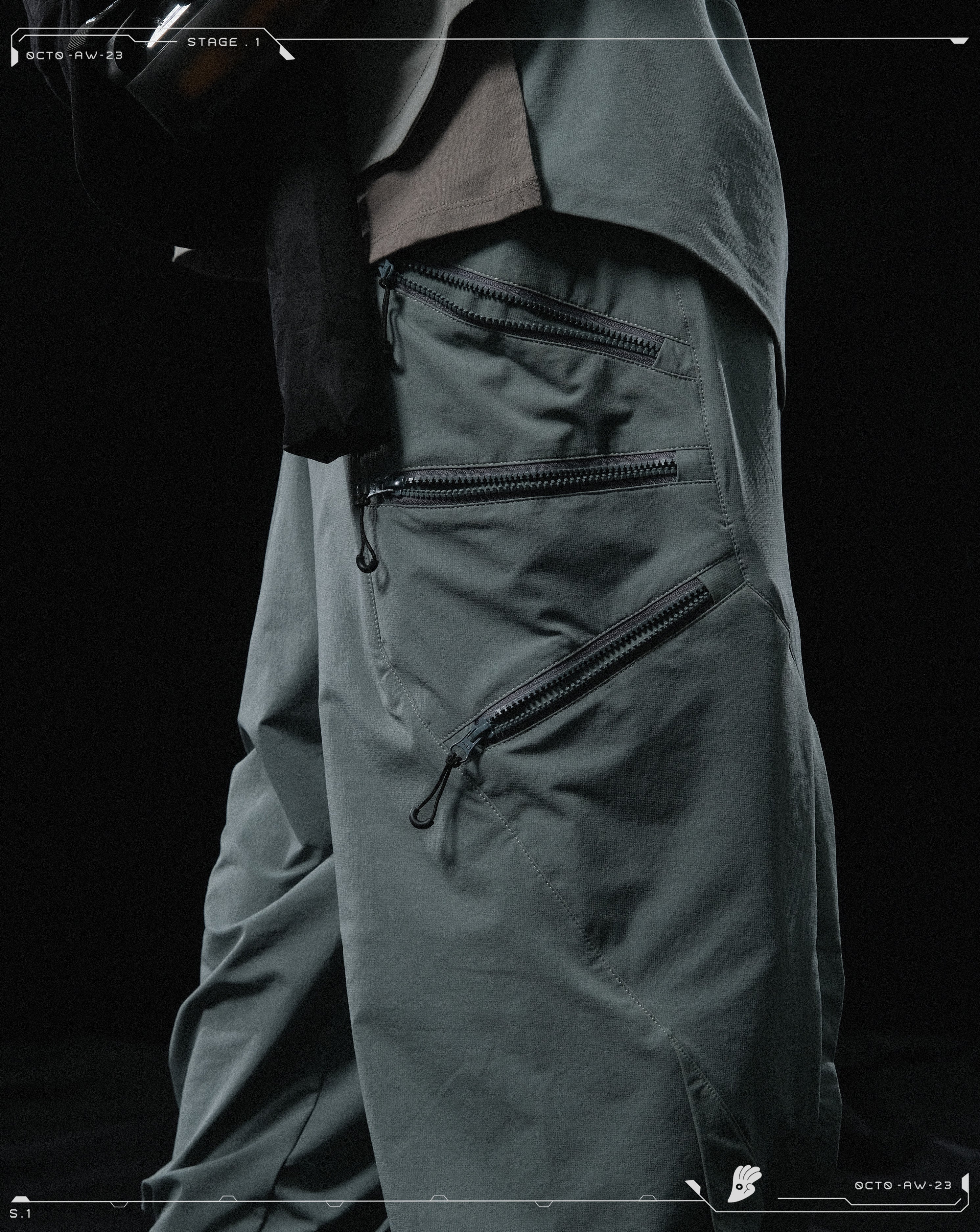 AW23 / 02 —  P23-130 Trapezoidal V-Shape Visor Arc Wide Pants  (Slate Grey)