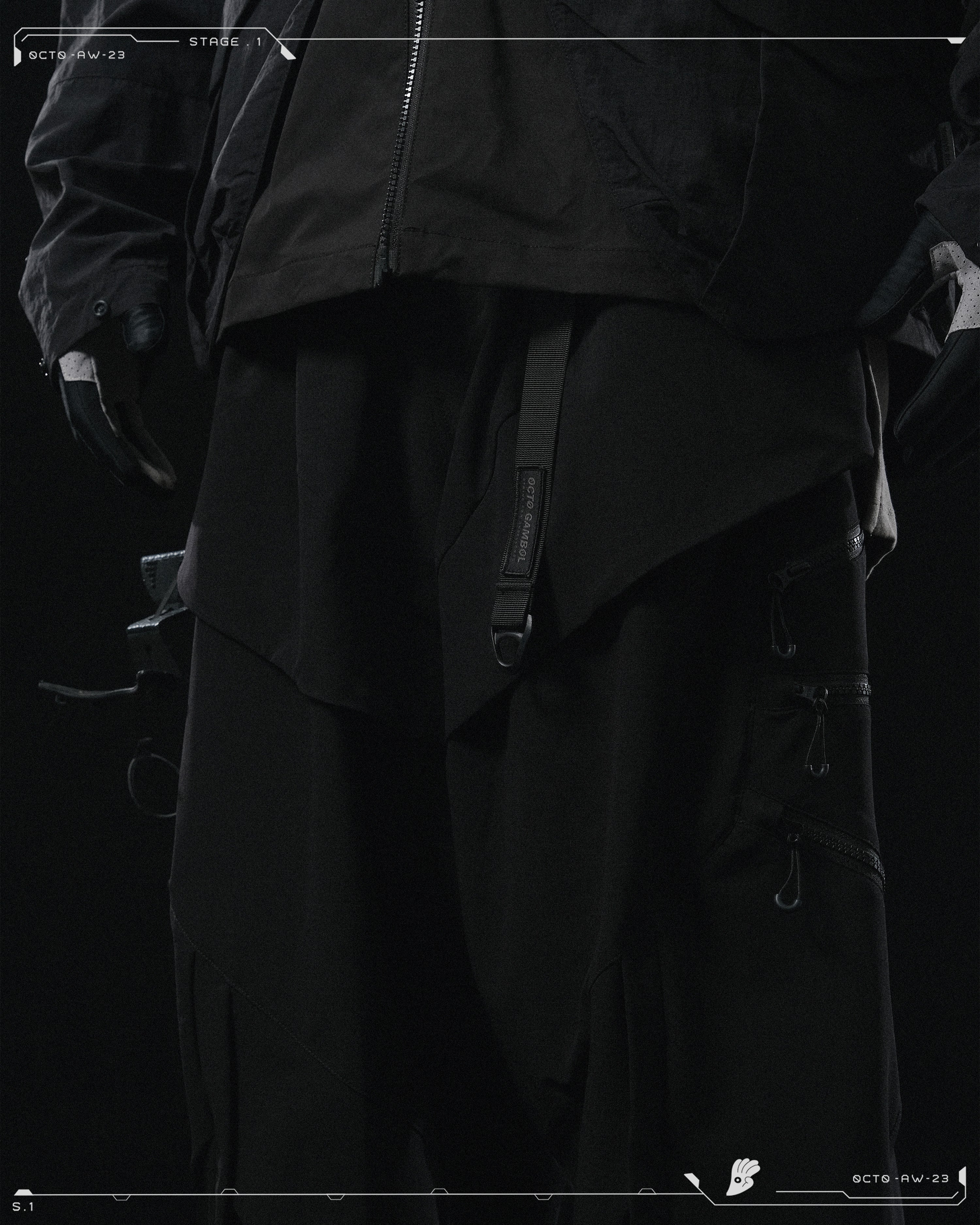 AW23 / 02 —  P23-130 Trapezoidal V-Shape Visor Arc Wide Pants  (Black)