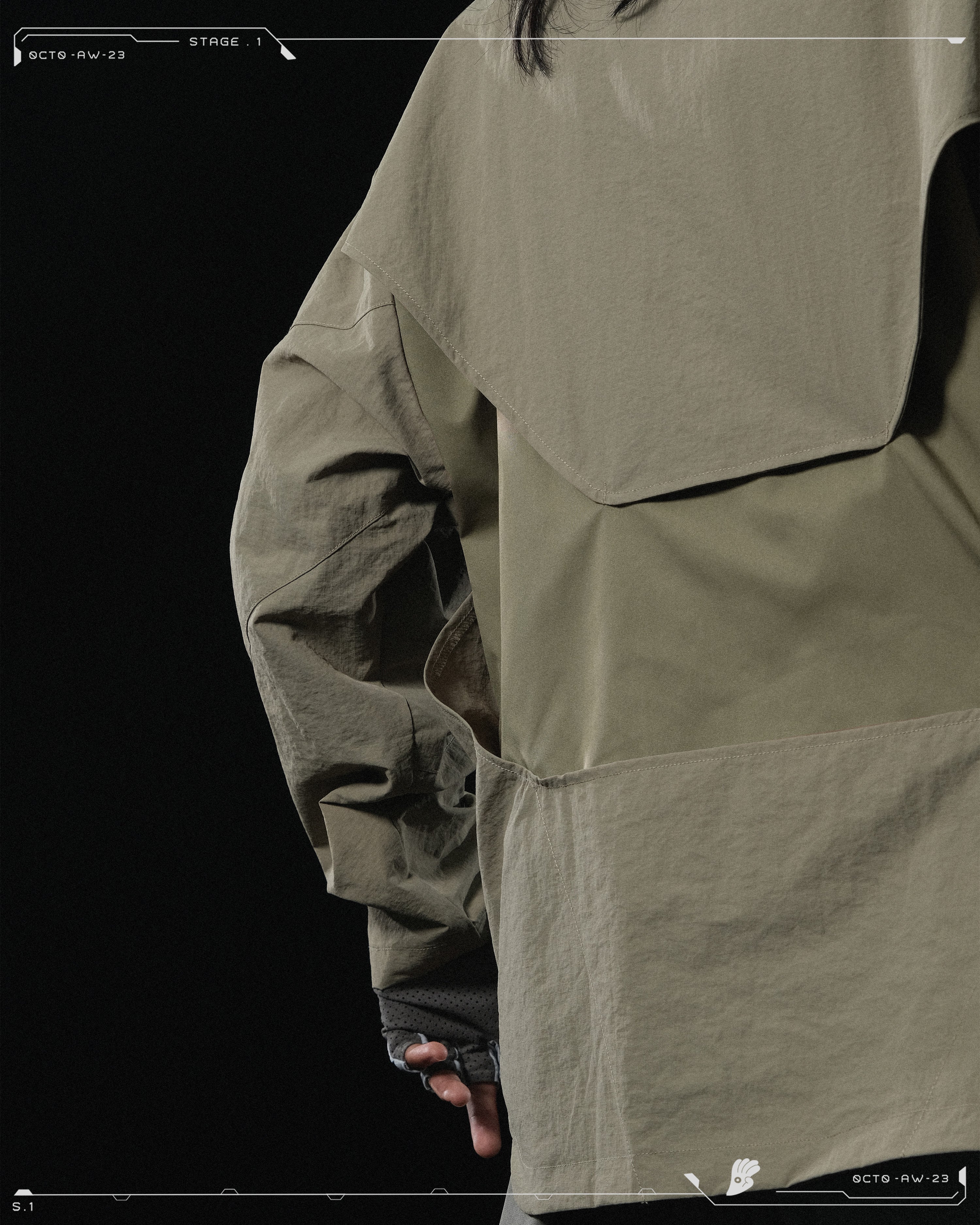 AW23 / 01 — T23-073  Trapezoidal Stereo Visor Shirt (Sand)