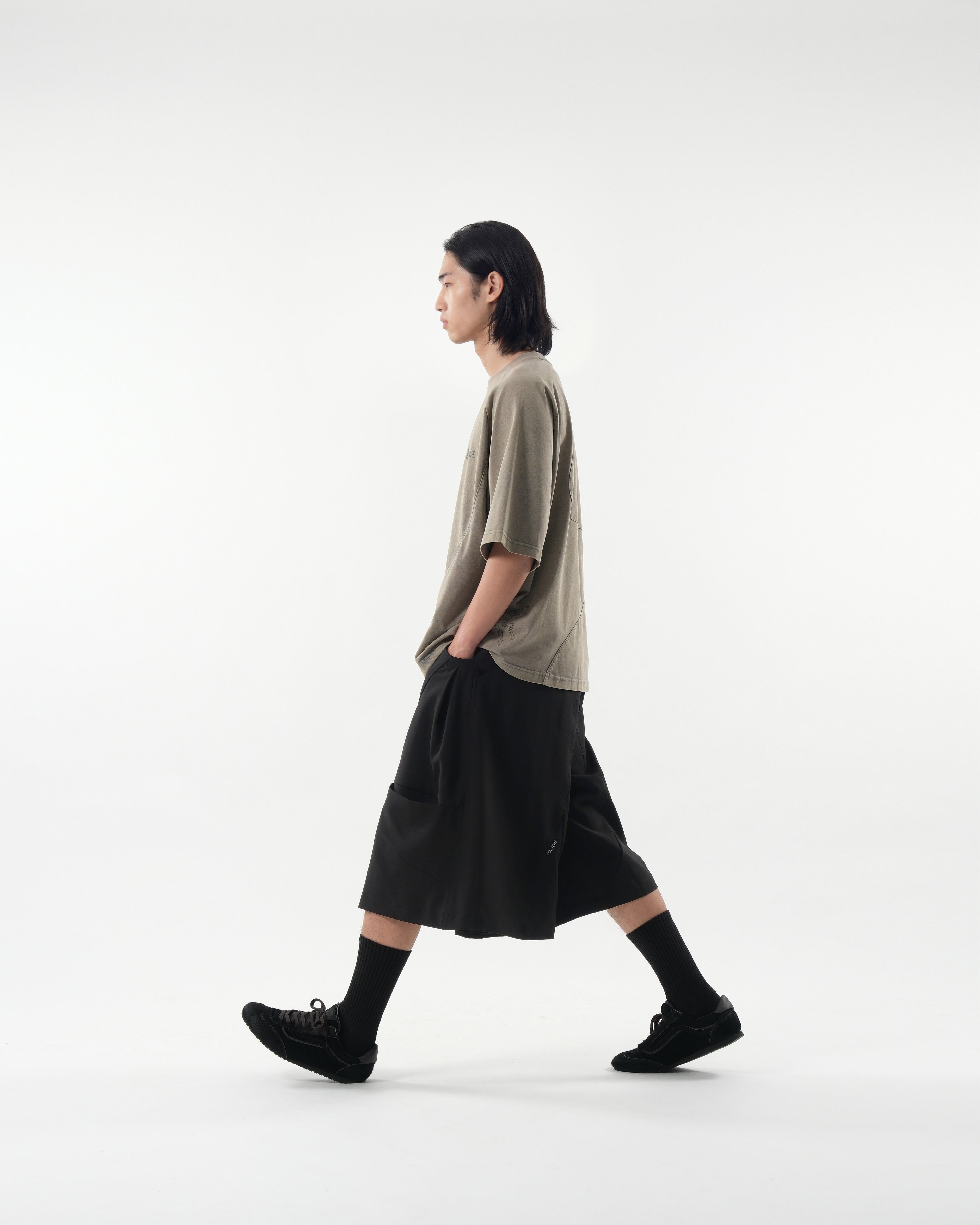 S26-SD1-S / Structured Wide Shorts (Black)