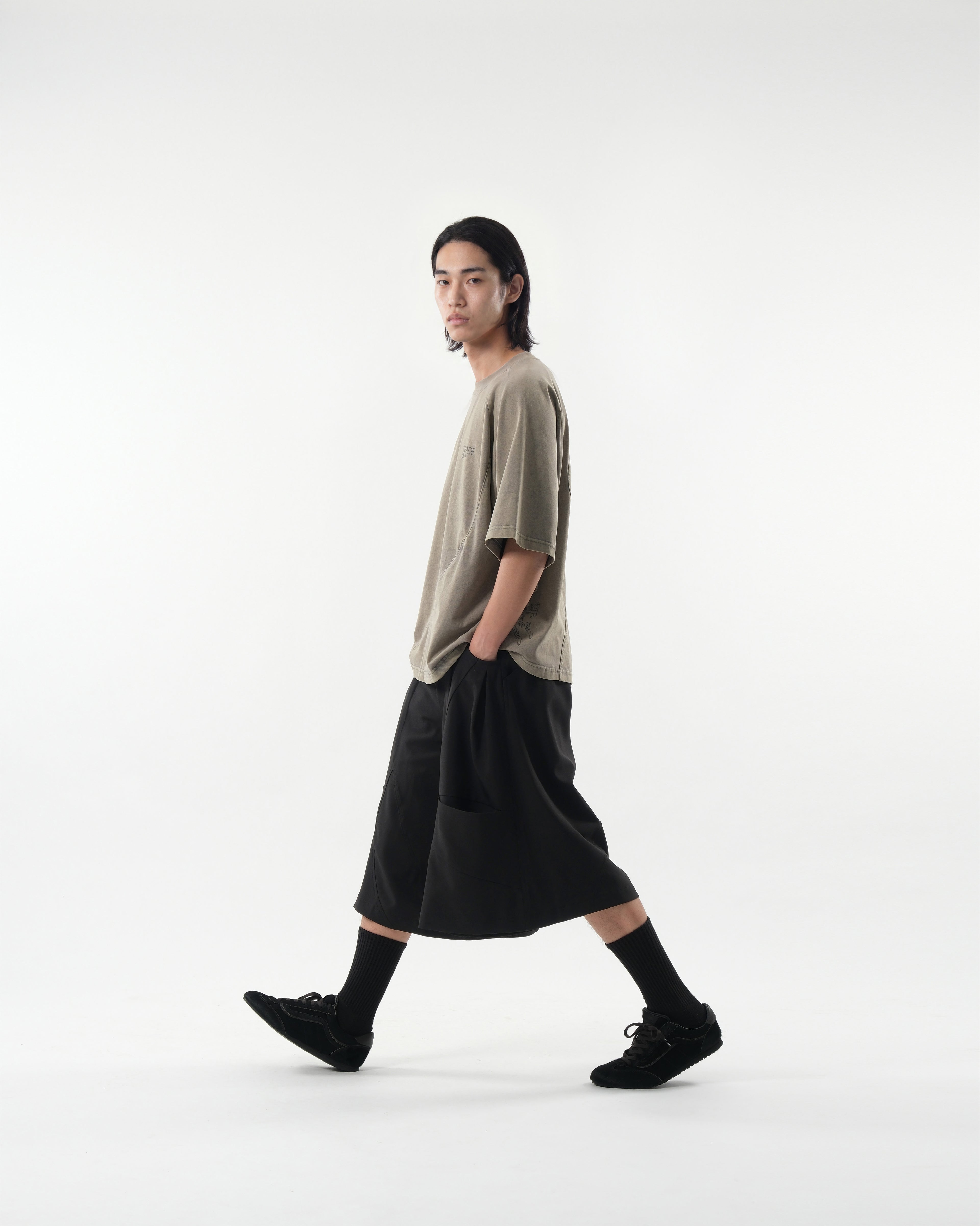 S26-SD1-S / Structured Wide Shorts (Black)