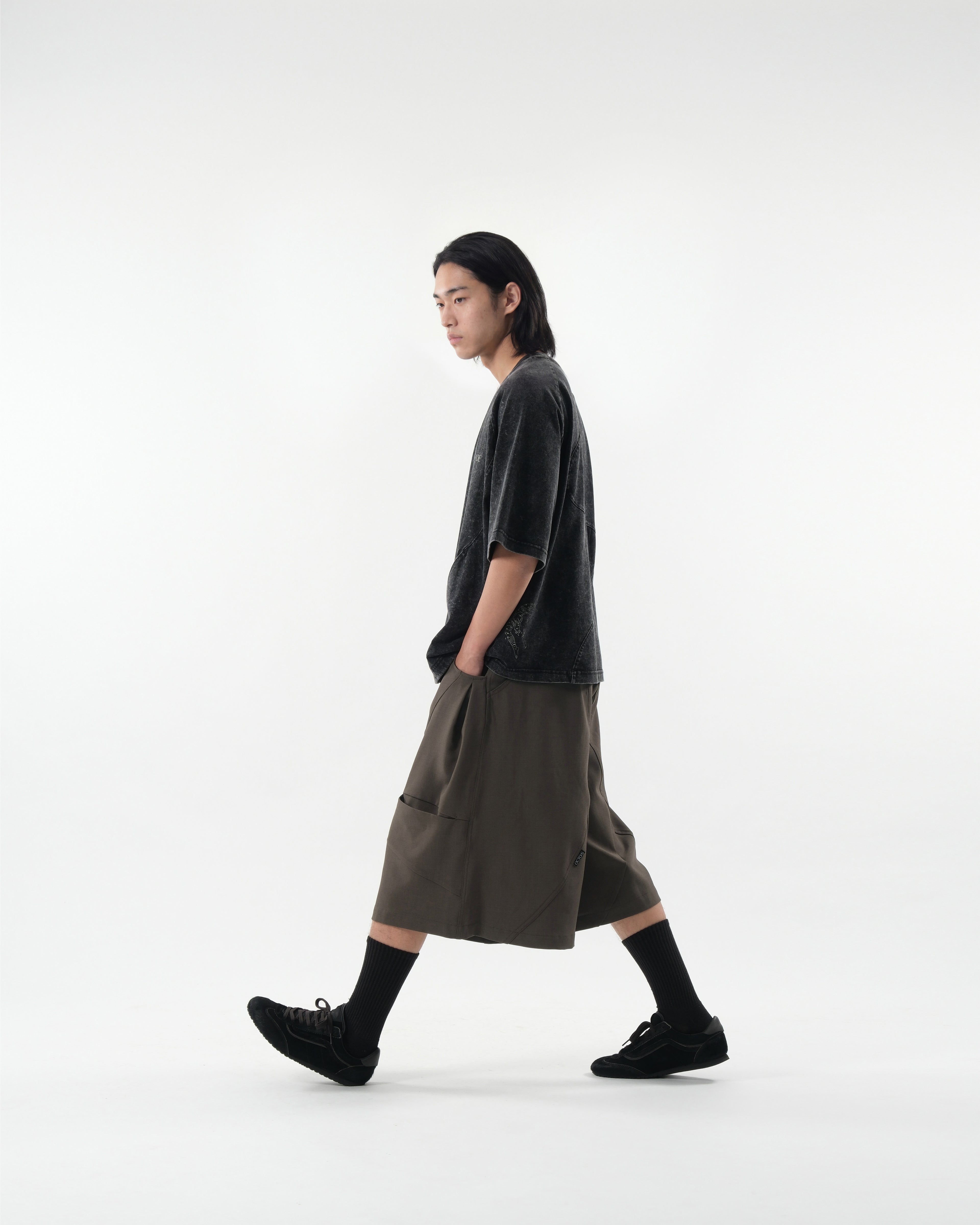 S26-SD1-S / Structured Wide Shorts (Brown)