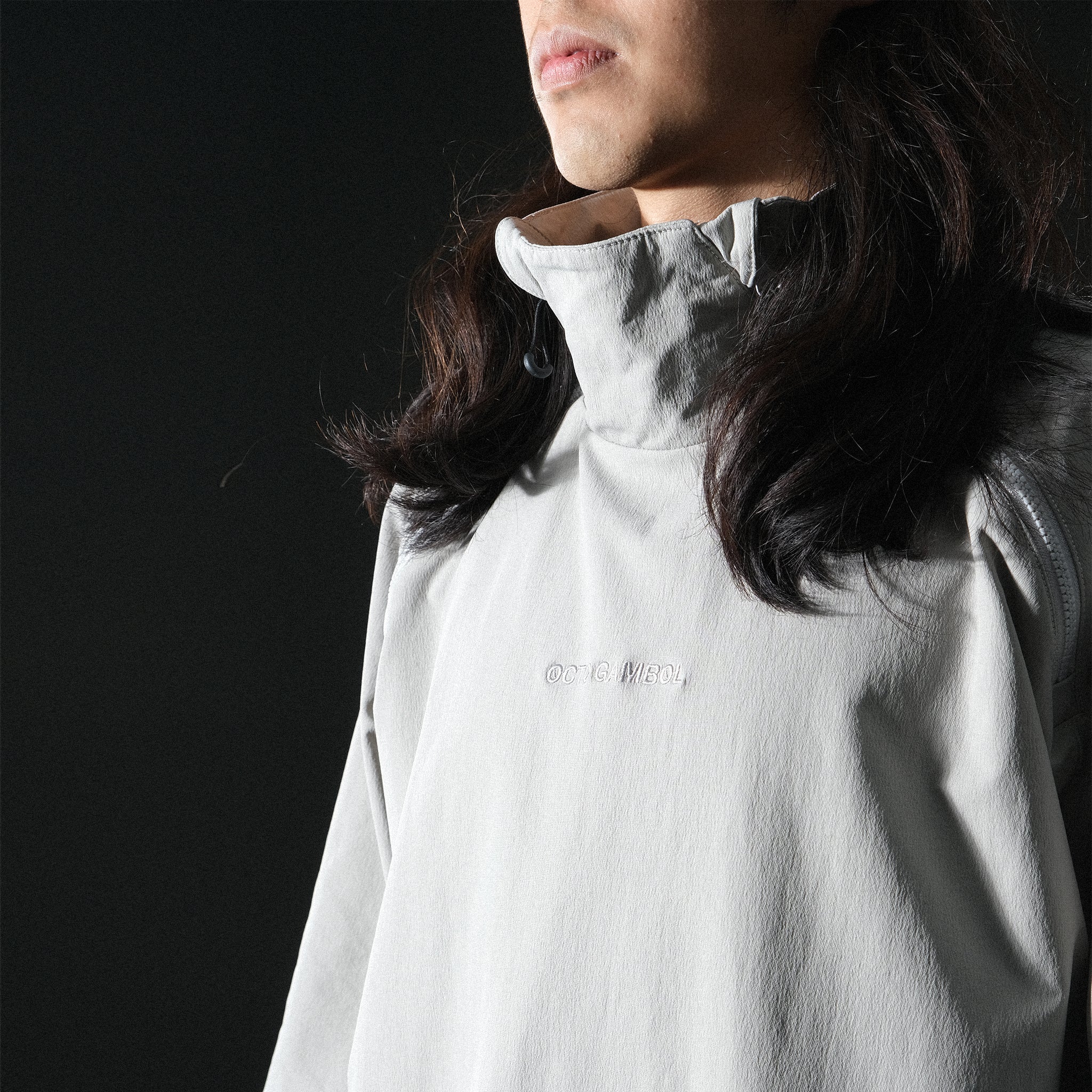 AW22 / 08 — T22-066 Turtleneck hidden hood Hoodie (Ivory White)
