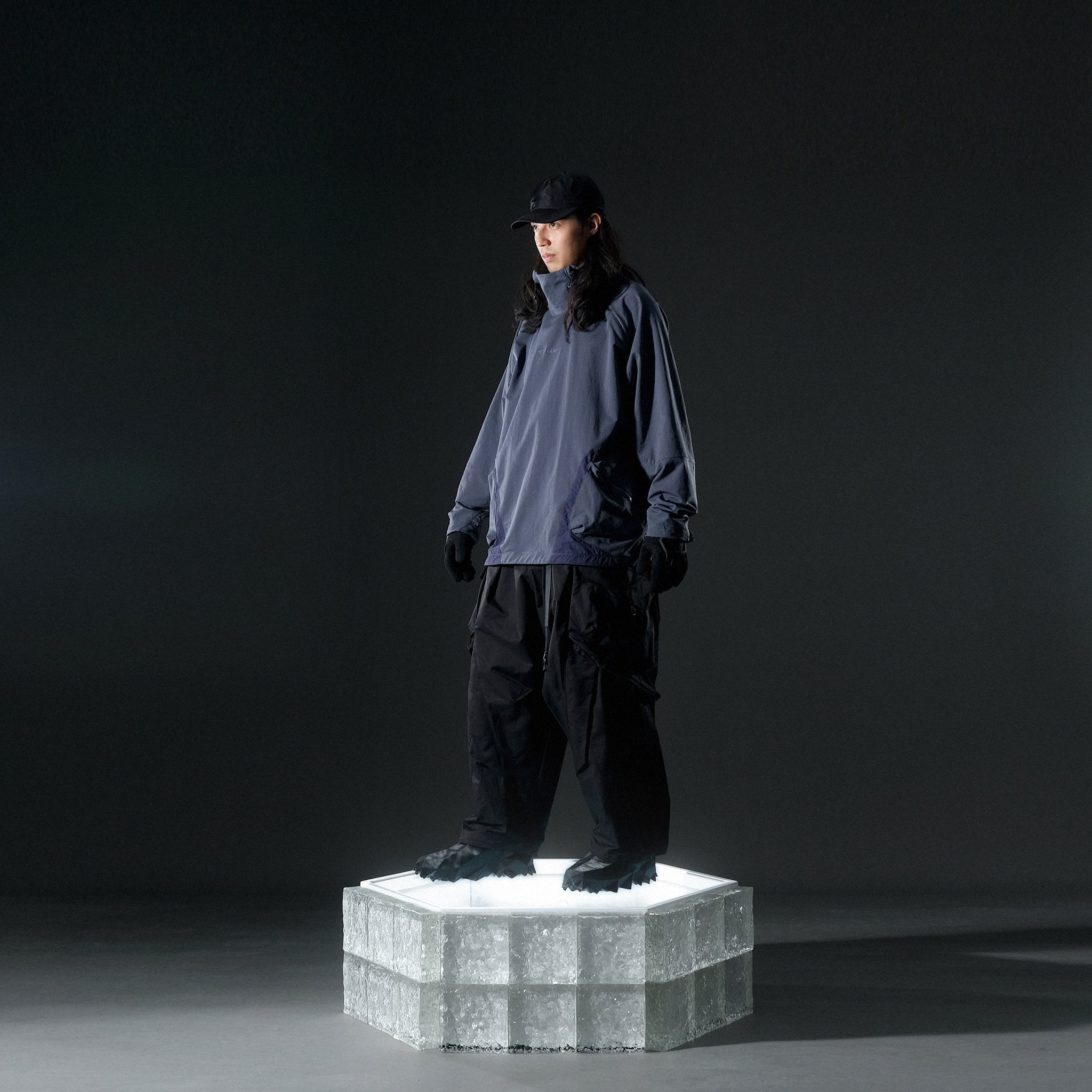 AW22 / 08 — T22-066 Turtleneck hidden hood Hoodie (Navy)
