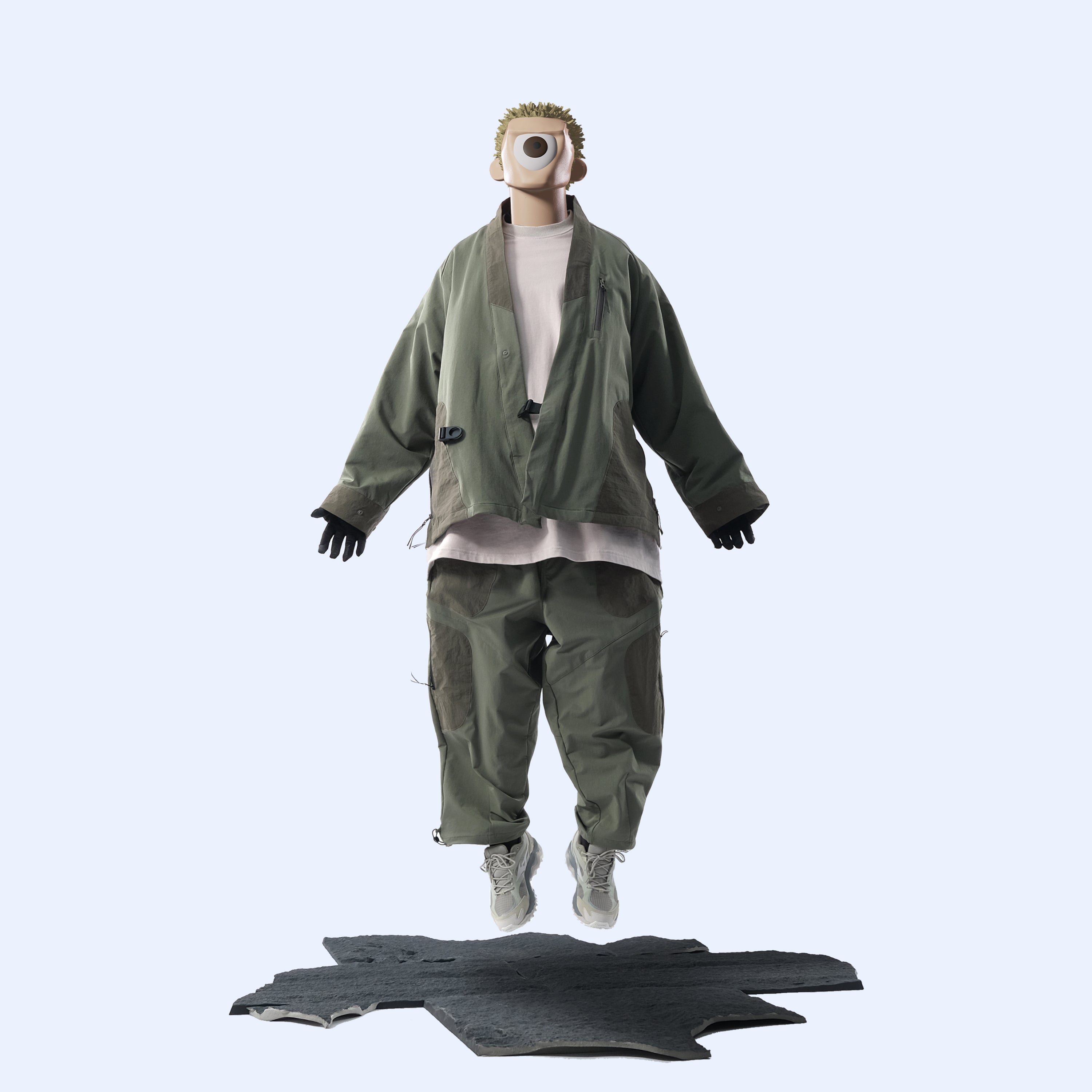 Capsule 03 / CSP-124 Adjustable Panelled Relaxed Pants  (Green)