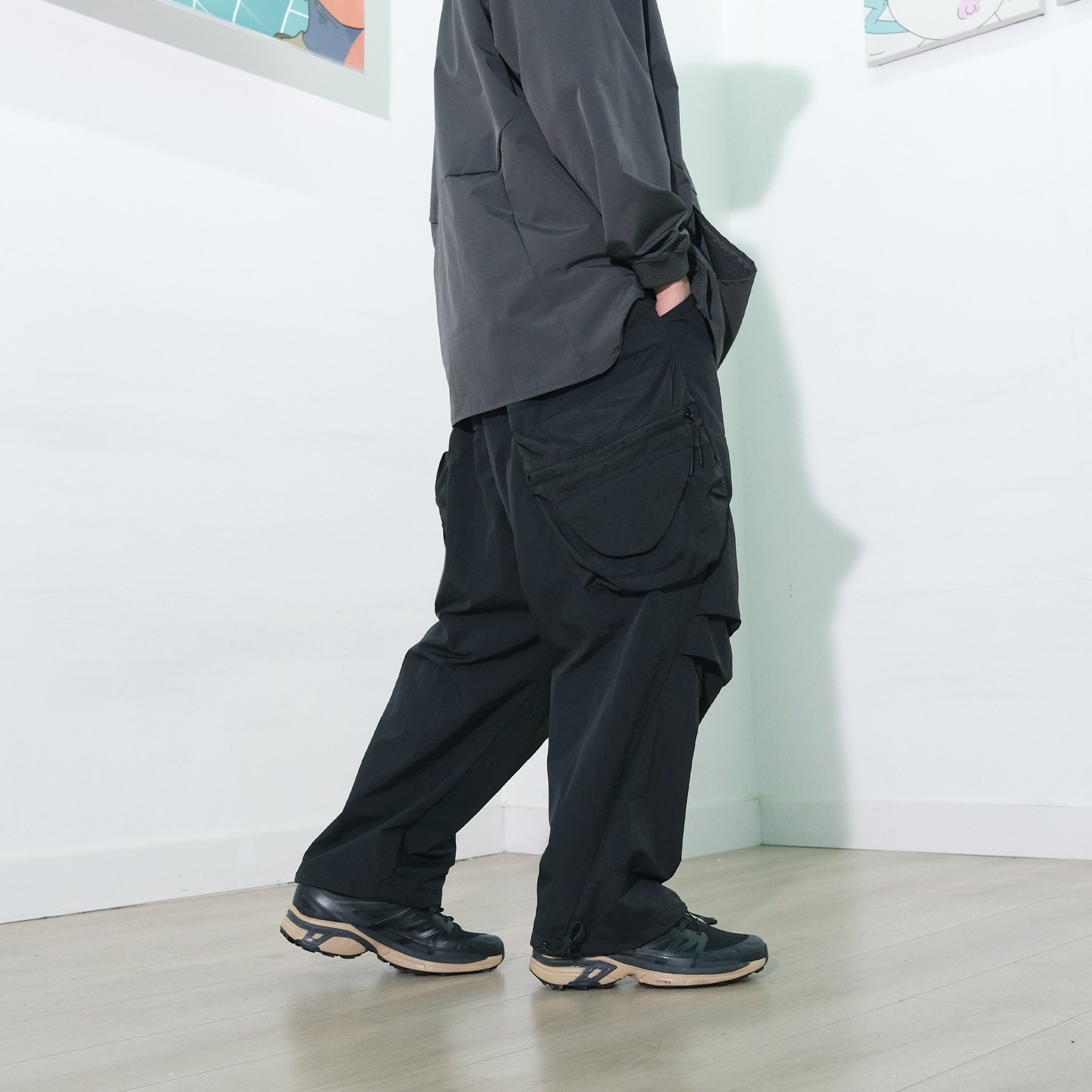 Capsule Series / CB112 Zipper Pocket Loose Pants (Black)
