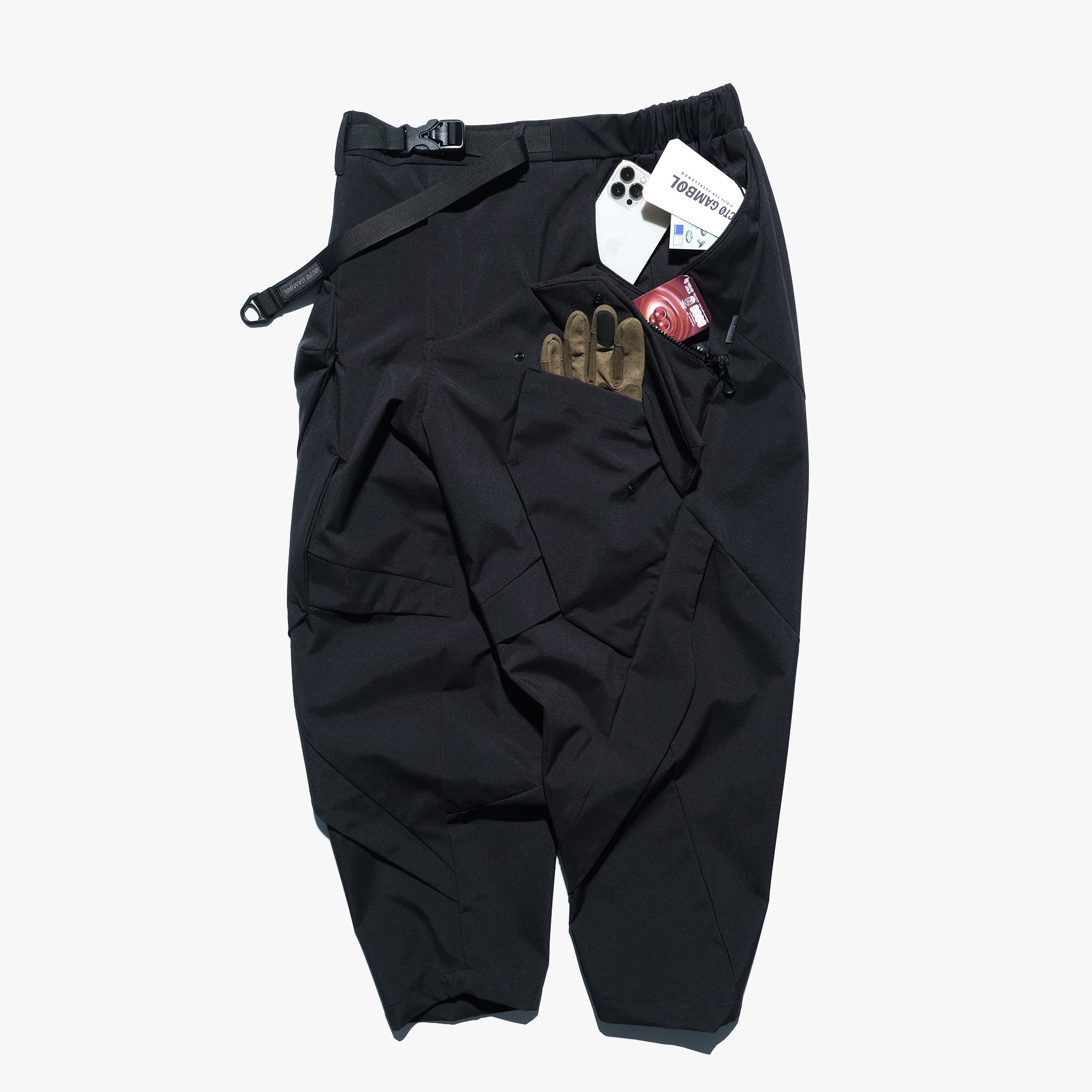 AW22 / 05 —  P22-121 Hidden Pocket Trapezoidal Pants (Black)