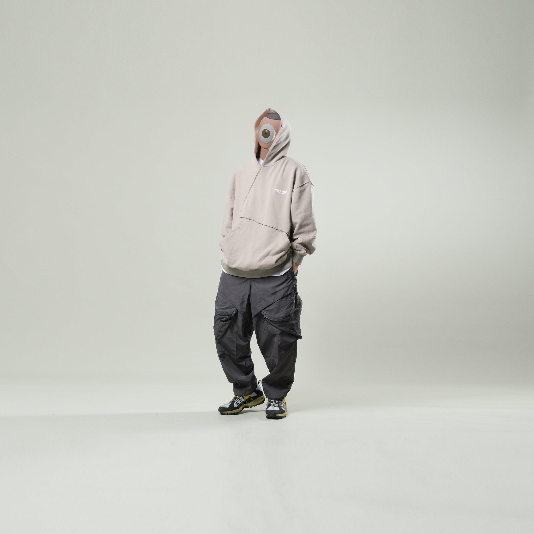 Capsule Series / CD076 Frayed-hem Patchwork Hoodie (Ivory White)