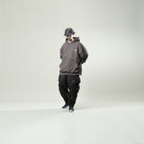 Capsule Series / CD076 Frayed-hem Patchwork Hoodie (Dark Grey)