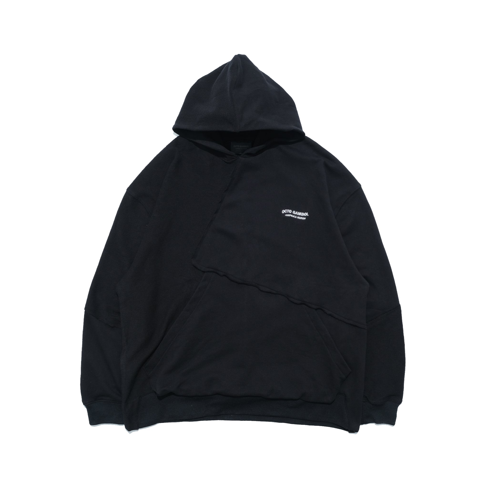 Capsule Series / CD076 Frayed-hem Patchwork Hoodie (Black)