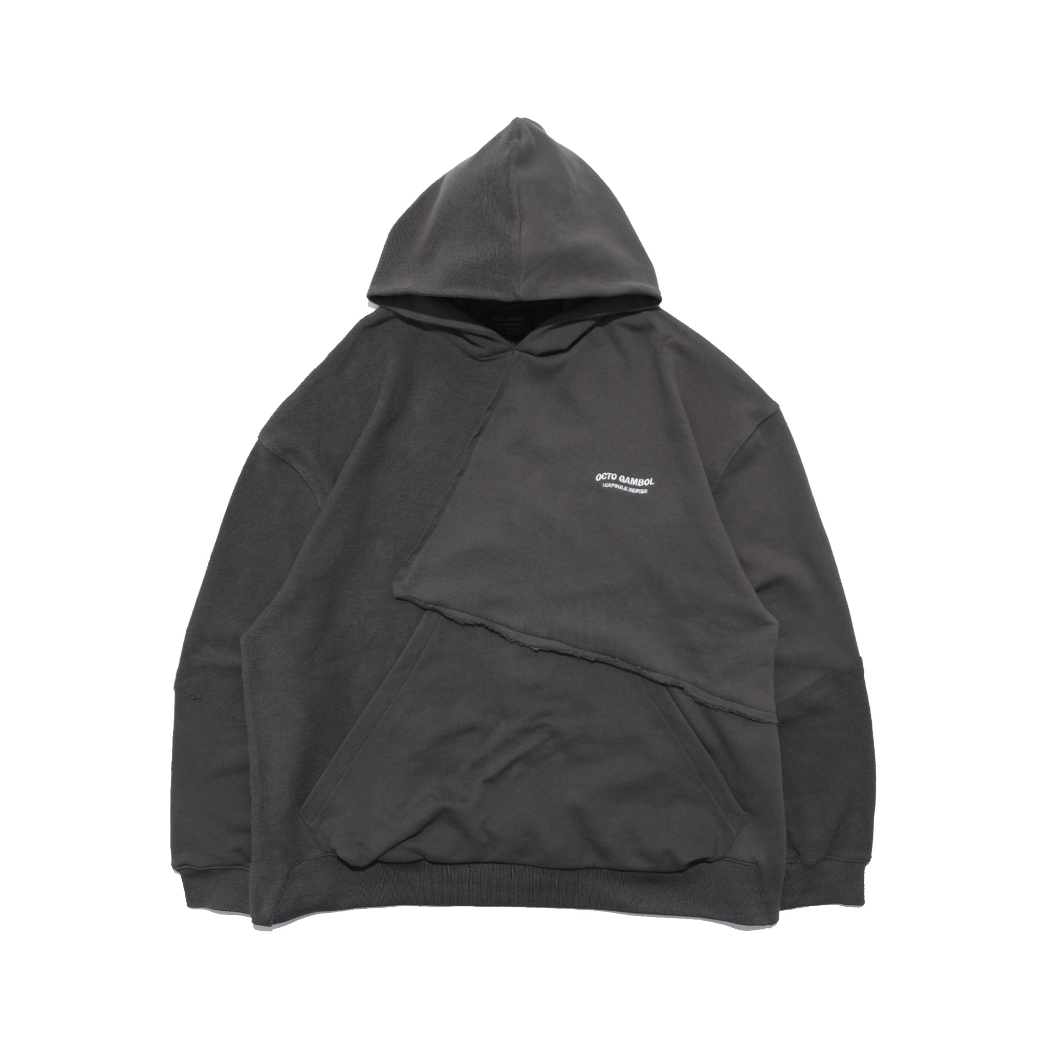 Capsule Series / CD076 Frayed-hem Patchwork Hoodie (Dark Grey)