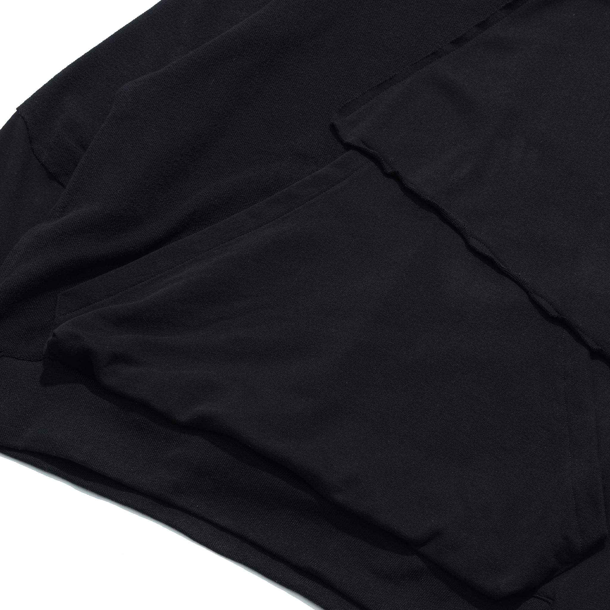 Capsule Series / CD076 Frayed-hem Patchwork Hoodie (Black)