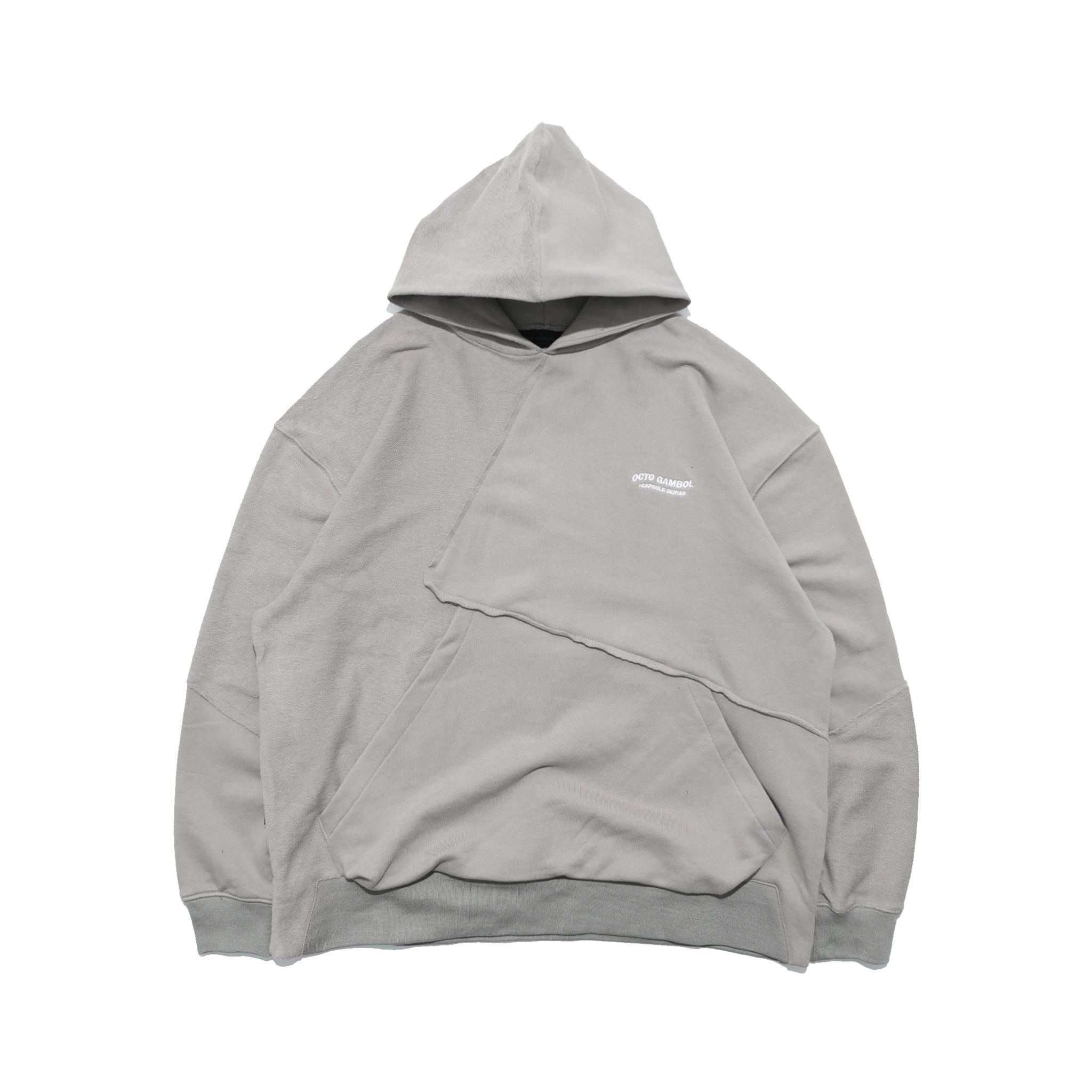Capsule Series / CD076 Frayed-hem Patchwork Hoodie (Ivory White)