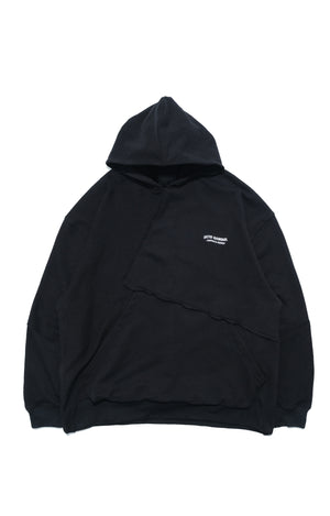 Capsule Series / CD076 Frayed-hem Patchwork Hoodie (Black)