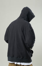 Capsule Series / CD076 Frayed-hem Patchwork Hoodie (Black)