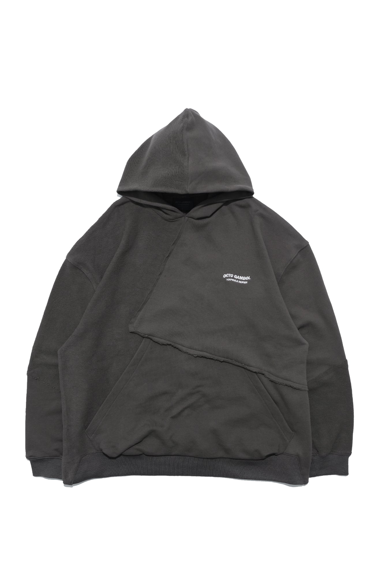 Capsule Series / CD076 Frayed-hem Patchwork Hoodie (Dark Grey)