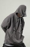 Capsule Series / CD076 Frayed-hem Patchwork Hoodie (Dark Grey)