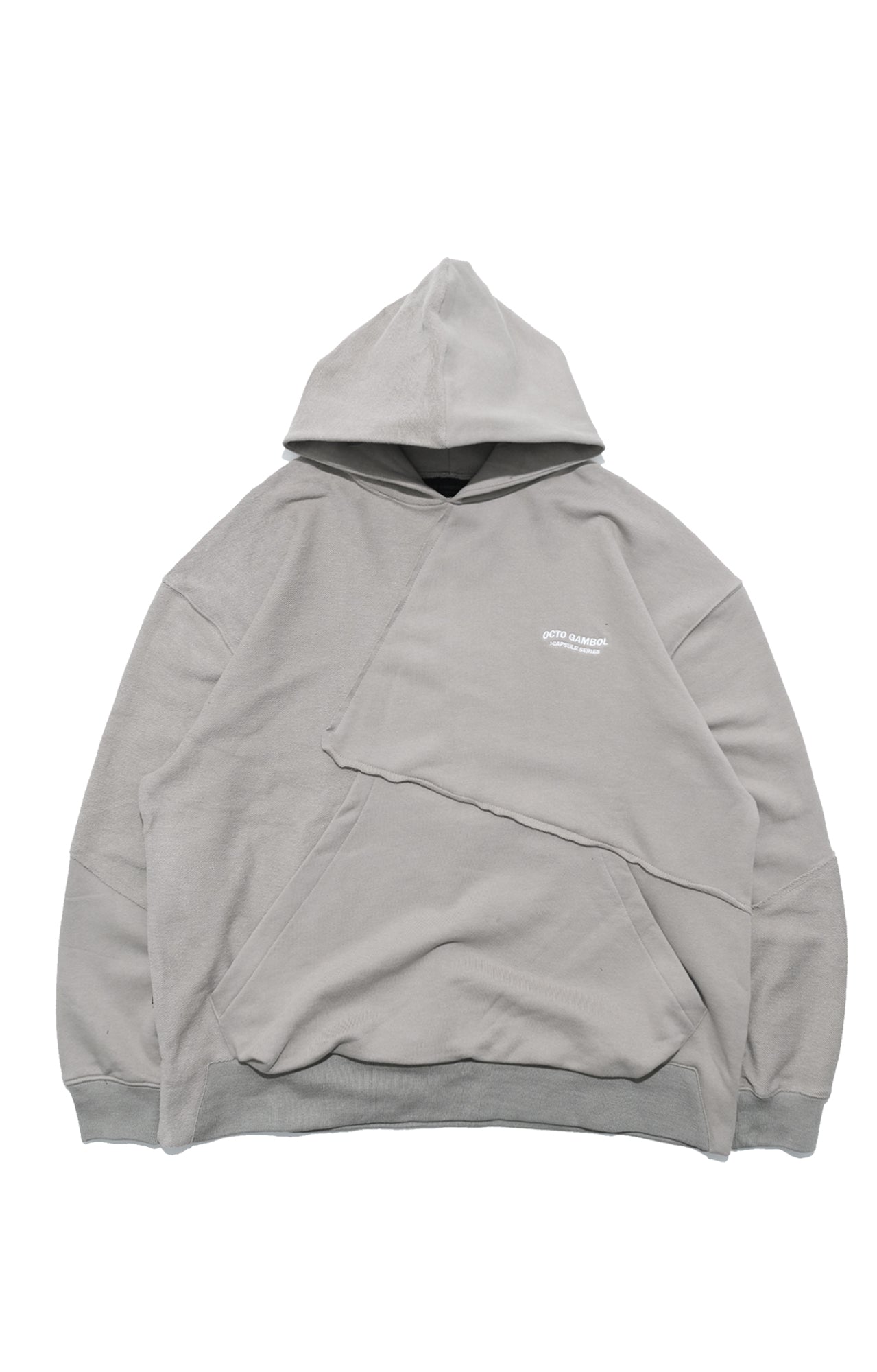 Capsule Series / CD076 Frayed-hem Patchwork Hoodie (Ivory White)