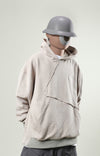 Capsule Series / CD076 Frayed-hem Patchwork Hoodie (Ivory White)