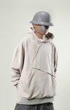 Capsule Series / CD076 Frayed-hem Patchwork Hoodie (Ivory White)
