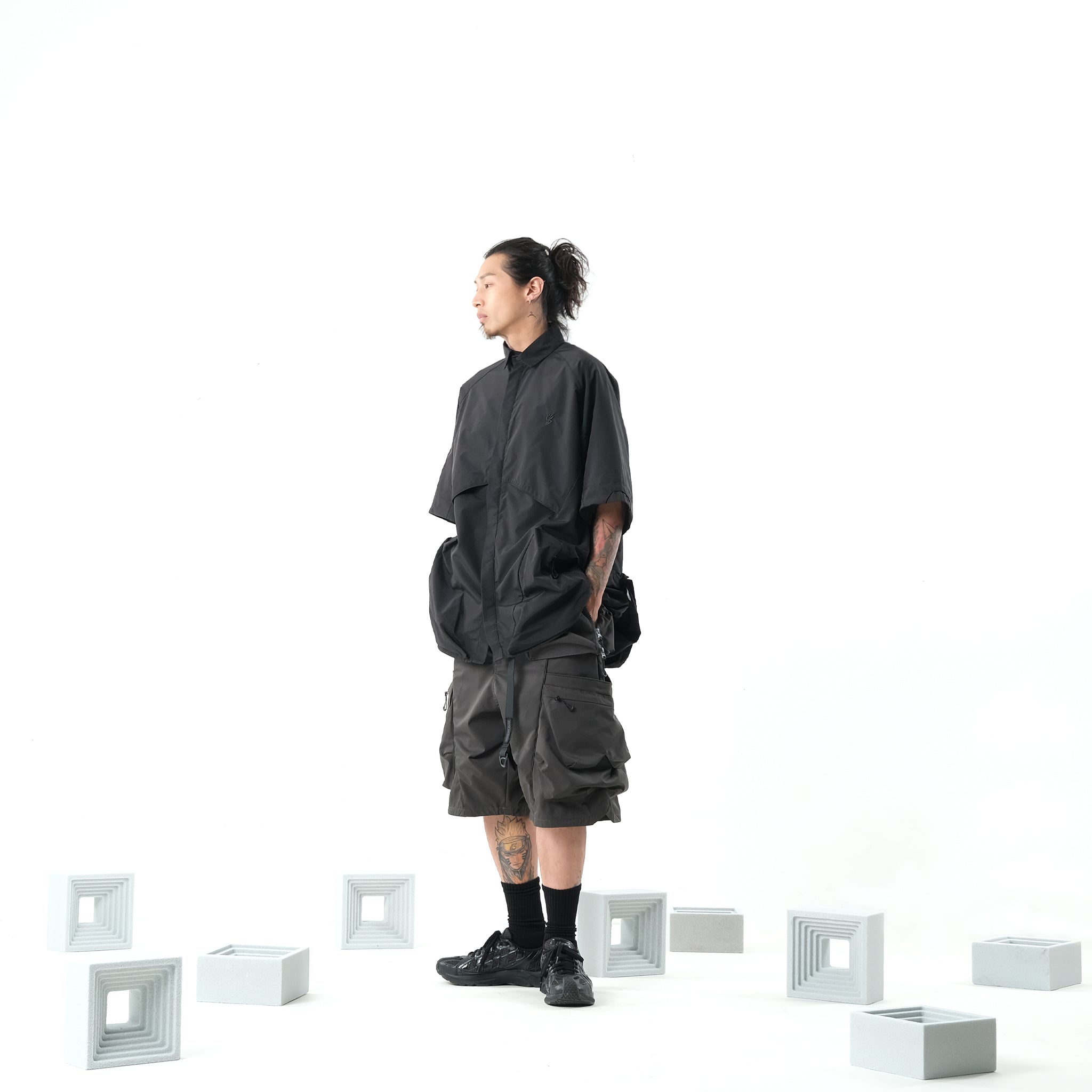 SS22 / 05 S-062 Flexible Trapezoidal Shorts (Woodland Grey)